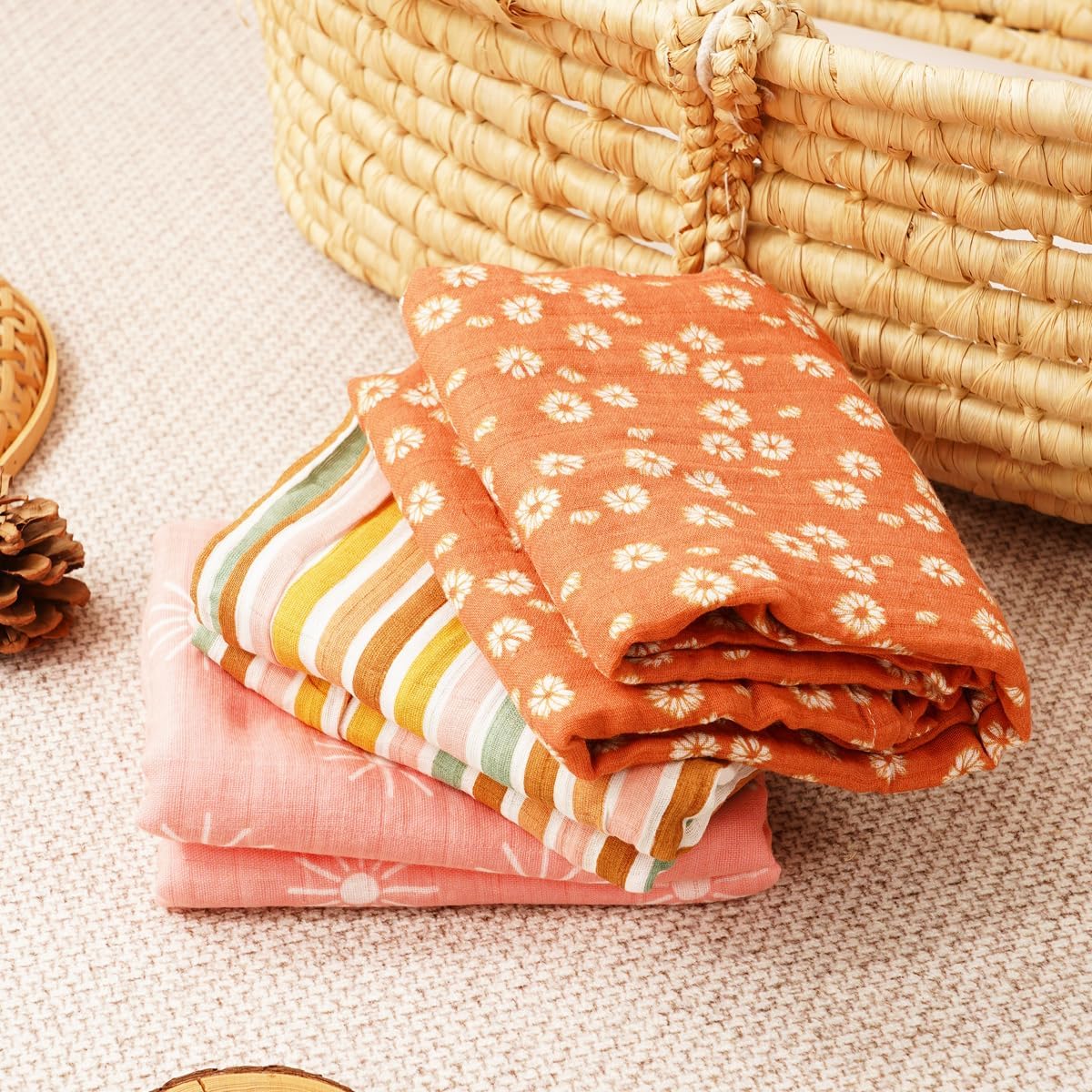 Muslin Swaddle Blankets for Baby Boys and Girls,3 Pack Breathable Soft Receiving Blanket,Large 43.3X 43.3 inches,Newborn Essentials Must Haves(Sun) - Image 6