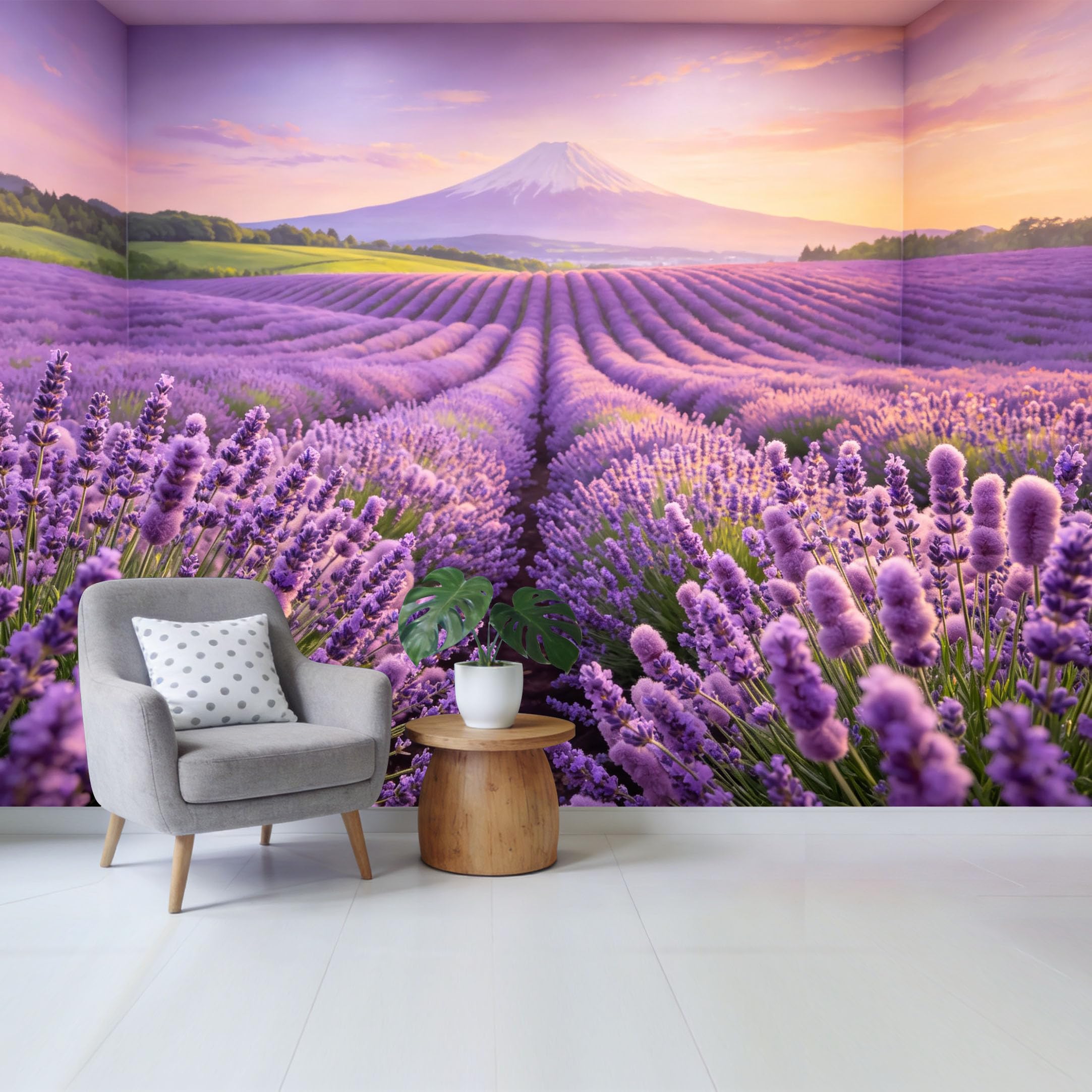 Qzlithotic Yq2605250869 Custom Size Wall Mural Majestic Lavender Field Sunset Mountain Landscape Nature View Selfadhesive Wall Fabric Removable Wallpaper For Home Office Decor
