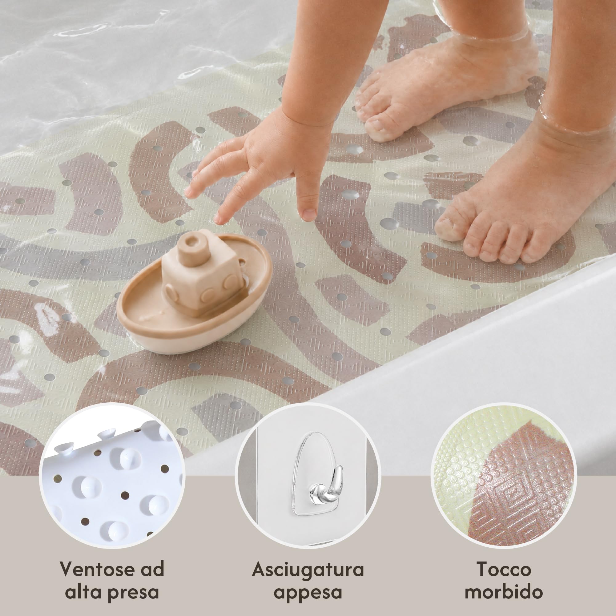 Hakuna Matte Gentle Arcs - Tappetino da bagno per bambini, antiscivolo, 100 x 40 cm, con gancio, antiscivolo, senza BPA