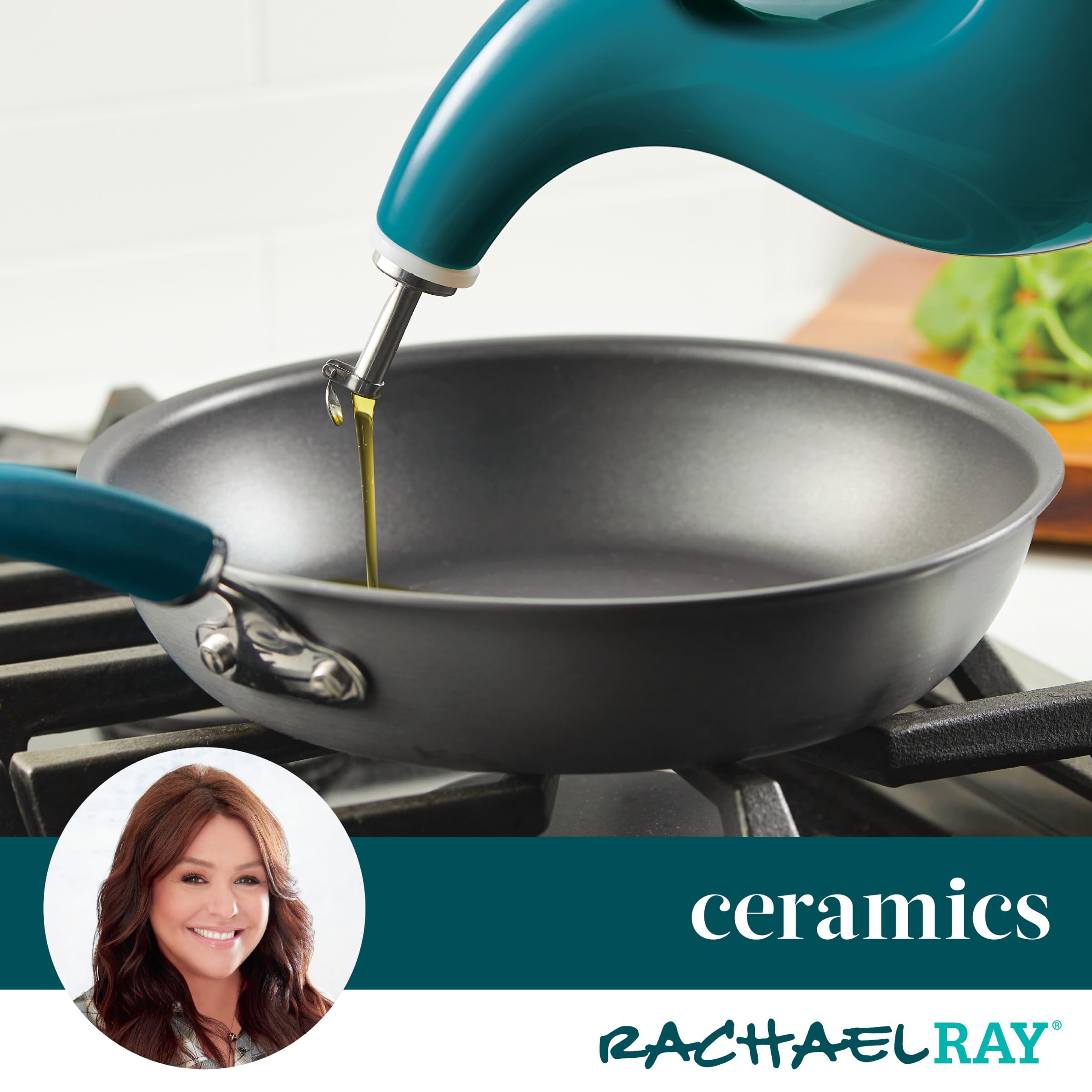 Rachael Ray Ceramics AOVE Botella dispensadora de aceite y vinagre, 24 onzas, turquesa
