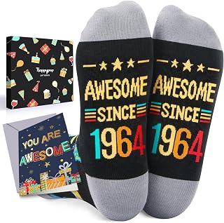 HAPPYPOP 1964 Birthday Gifts for Men - 61st Birthday Gifts Ideas Women, Best Gift for 61 Year Old, Socks for 61 Year Old with Greeting Card