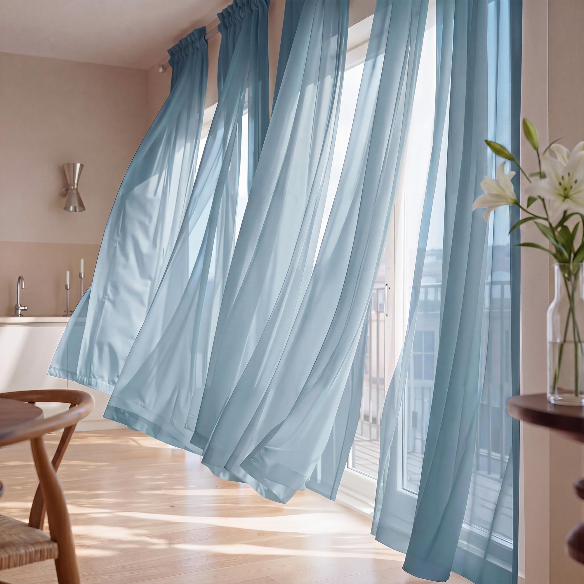 NICETOWN Stone Blue Voile Sheer Curtains 96 Inches Long, W42xL96, 2 Panels