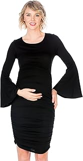 My Bump Women's Maternity Dress - Printed Fitted Stretch Bell Sleeve W/Ruched - Buy now