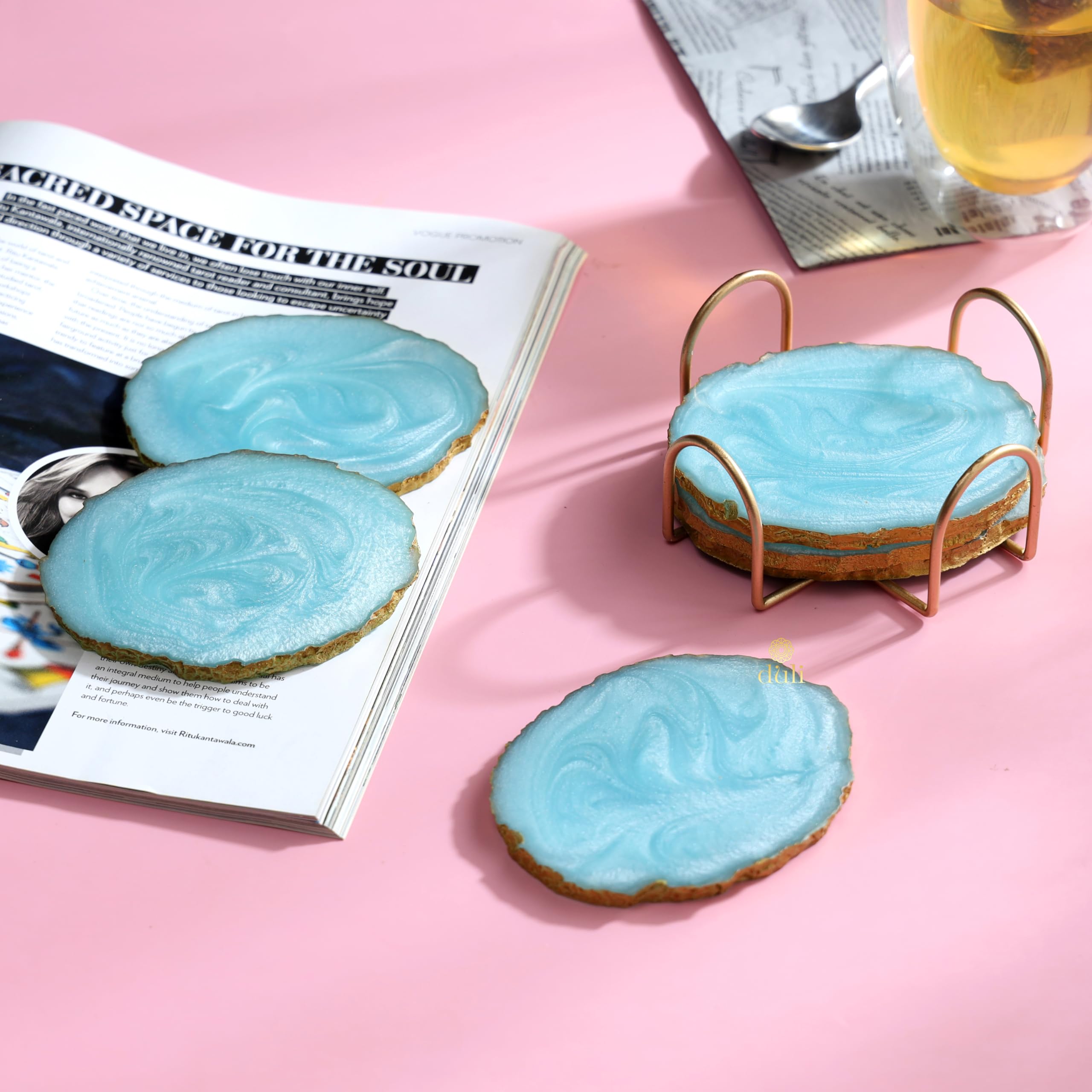 DULI Resin Coasters - Set of 6 with Holder -8