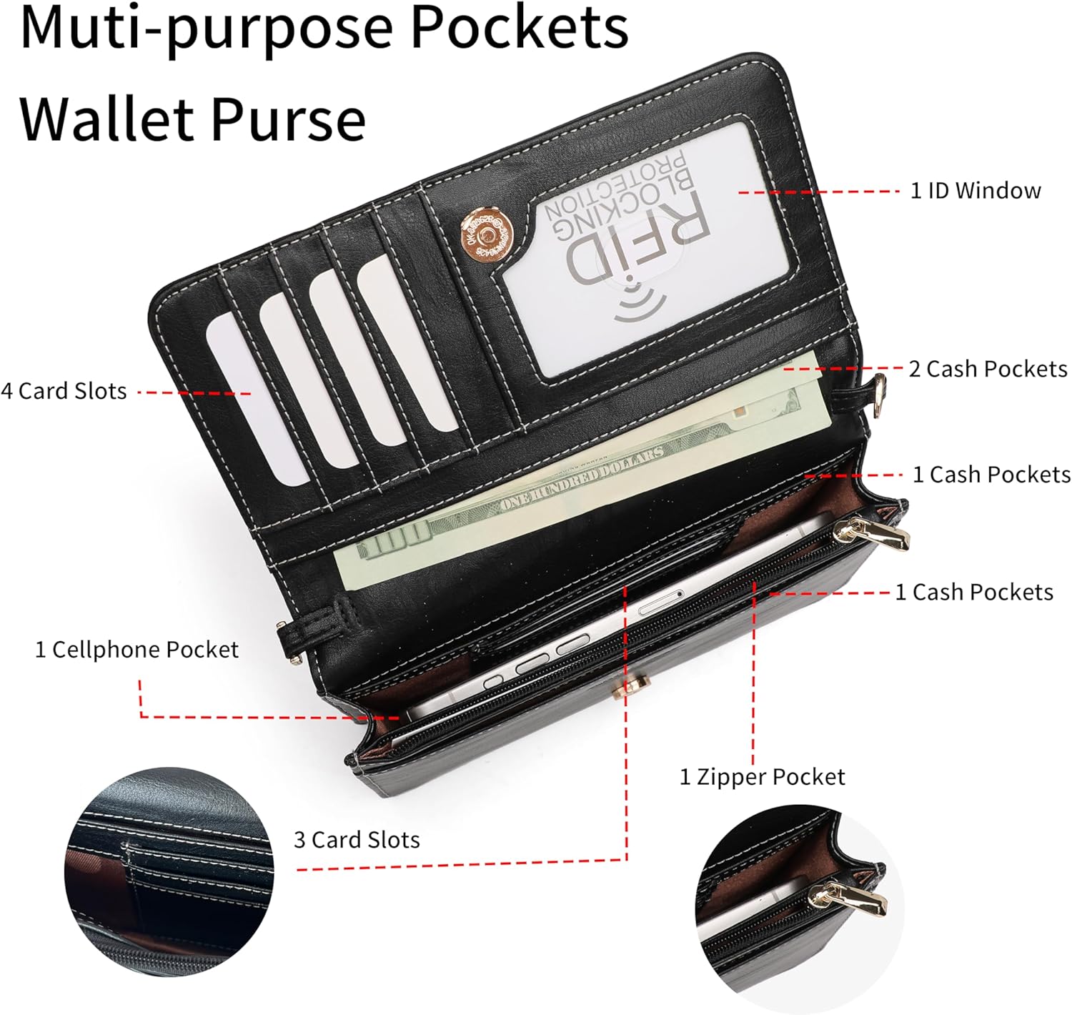 Crossbody Bags For Women Wristlet Wallet Phone Purse Shoulder handbags Multi-Function Small RFID Clutch Card Holder…