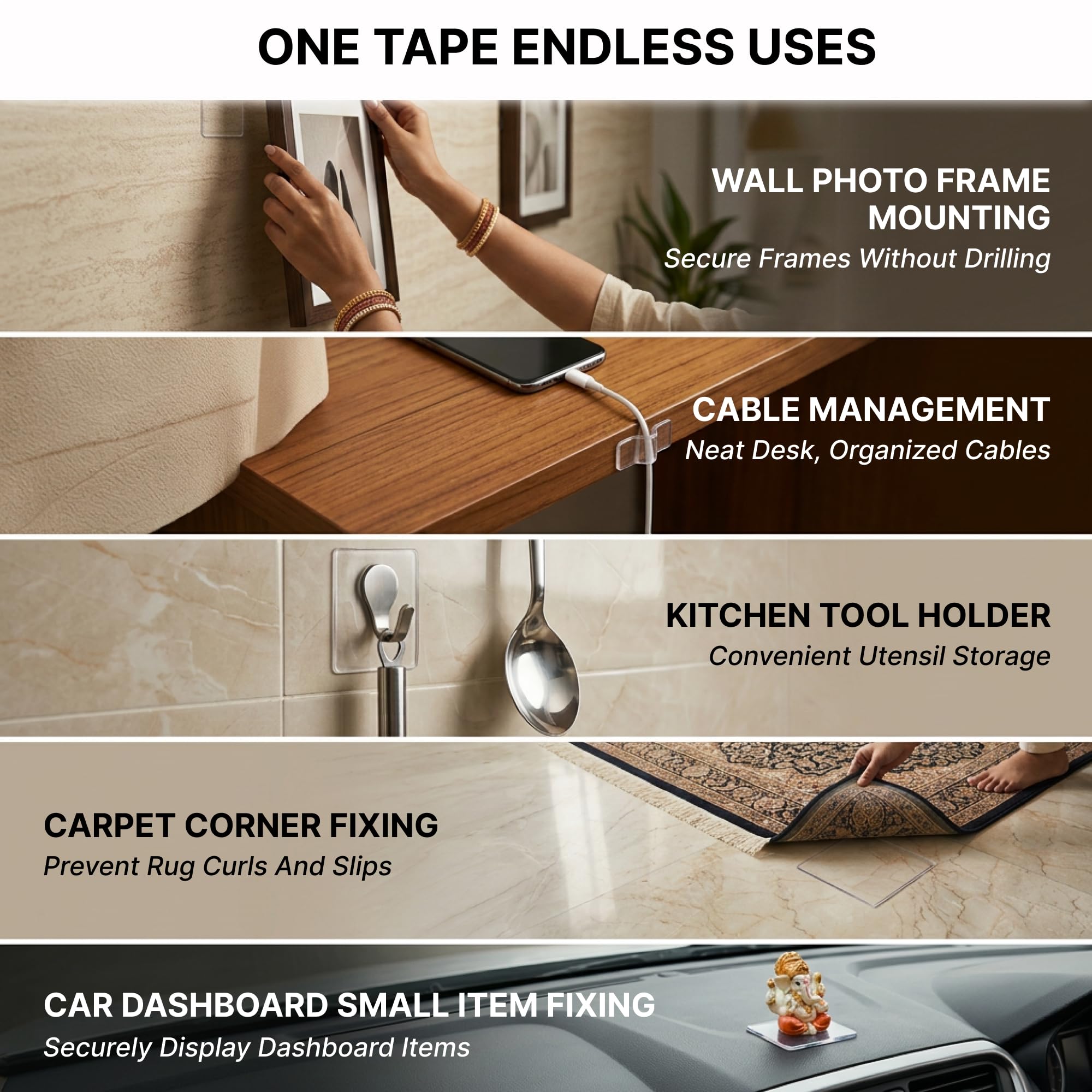 DALUCI Double Sided Tape Heavy Duty for Wall Strong Adhesive Nano Tape Multipurpose Mounting Tape Removable Washable Reusable Transparent Gel Grip (Transparent, 2mm x 3m) 2