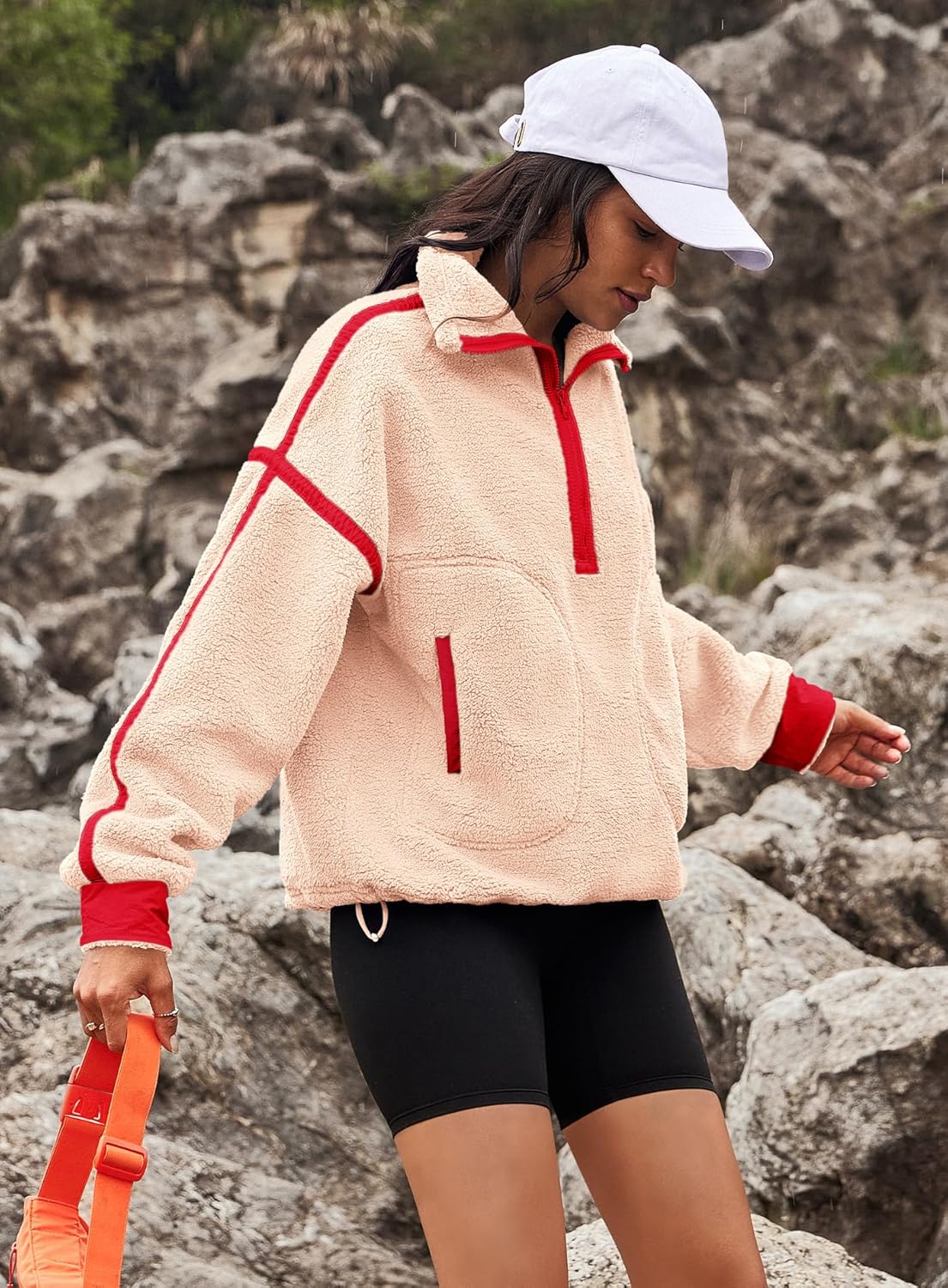 Yanekop Womens Quarter Zip Pullover Sherpa Fleece Jacket Oversized Zip Up Sweatshirt Half Zip Pullover Fuzzy Outerwear - Image 3