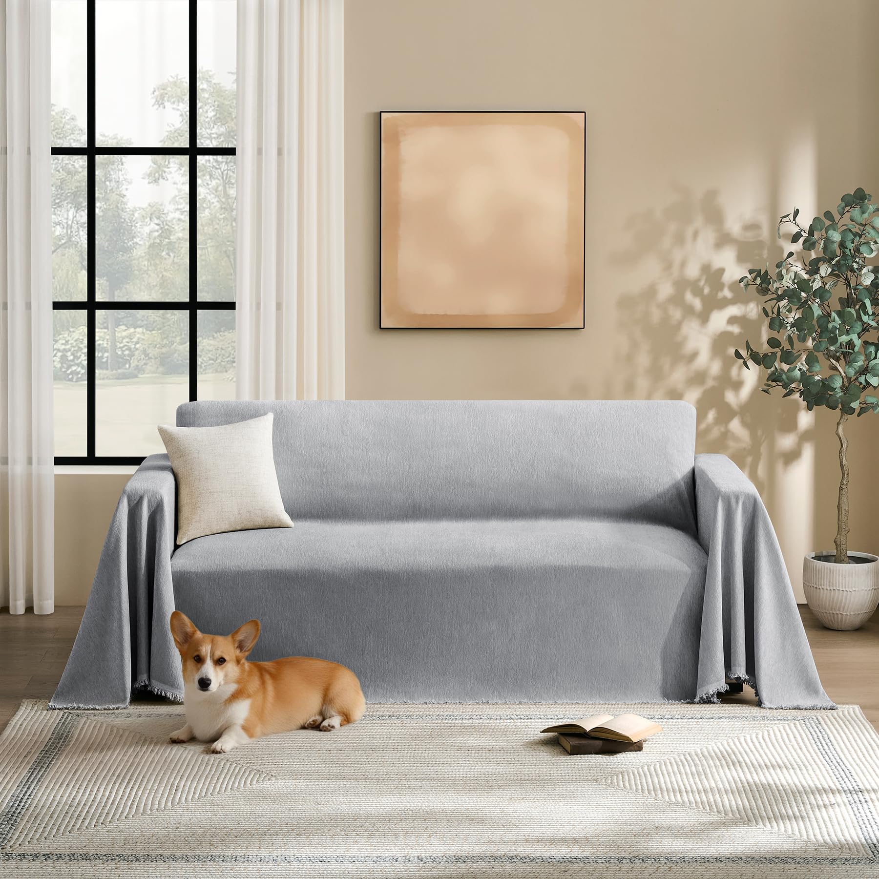 Couch Cover for Dogs Sectional Sofa Covers Washable for 3 Cushion Couch, Chenille Couch Cover Blanket, Sectional Sofa Slipcovers, Multi-Use Furniture
