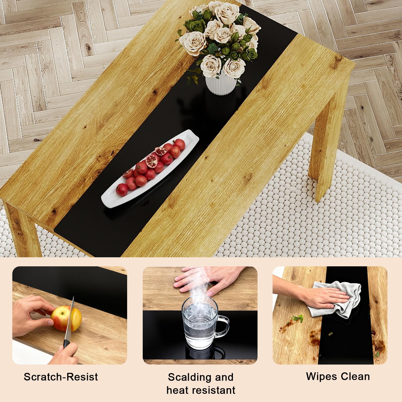 Set Tavolo e Sedie da Pranzo, 1 Tavolo e 6 Sedie, Tavolo Rettangolare: 140x70x75cm, Sedie: 40x39x98cm, adatto Sala da Pranzo, Cucina e Soggiorno