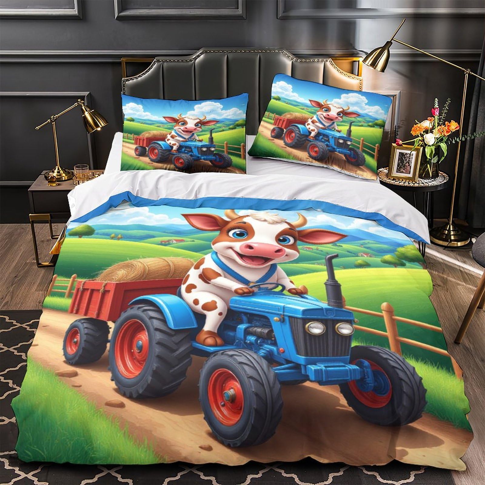 Kuh Traktor Bettwäsche Kinder Microfaser Reißverschluss Set