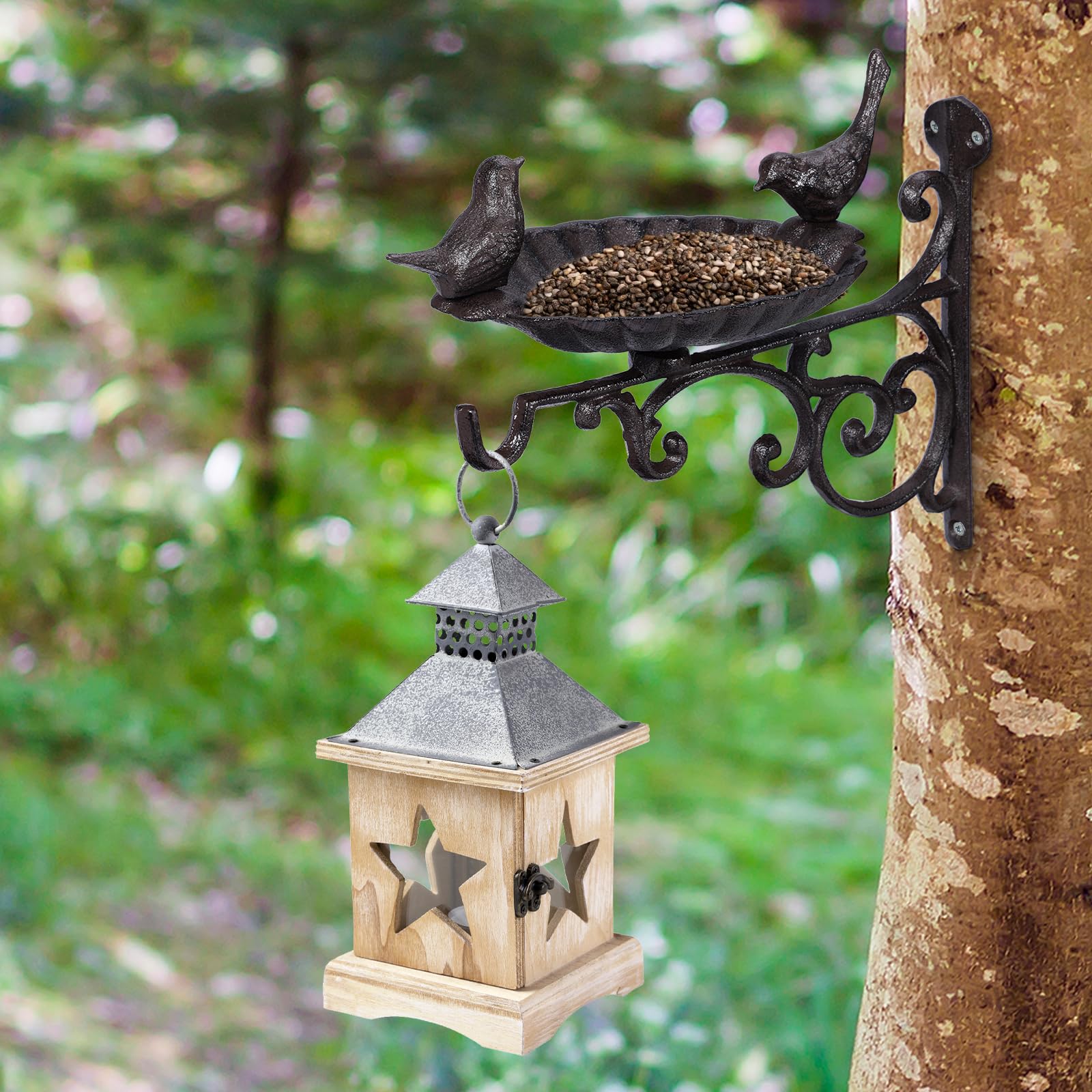 JUXYES Wandhalterung Vogelfutterstation mit Aufhängehalterung, robuste Vogeltränke aus Gusseisen für den Außenbereich, Antik Garten Dekorative Vögel Wandhaken zum Aufhängen von Pflanzen, Laternen