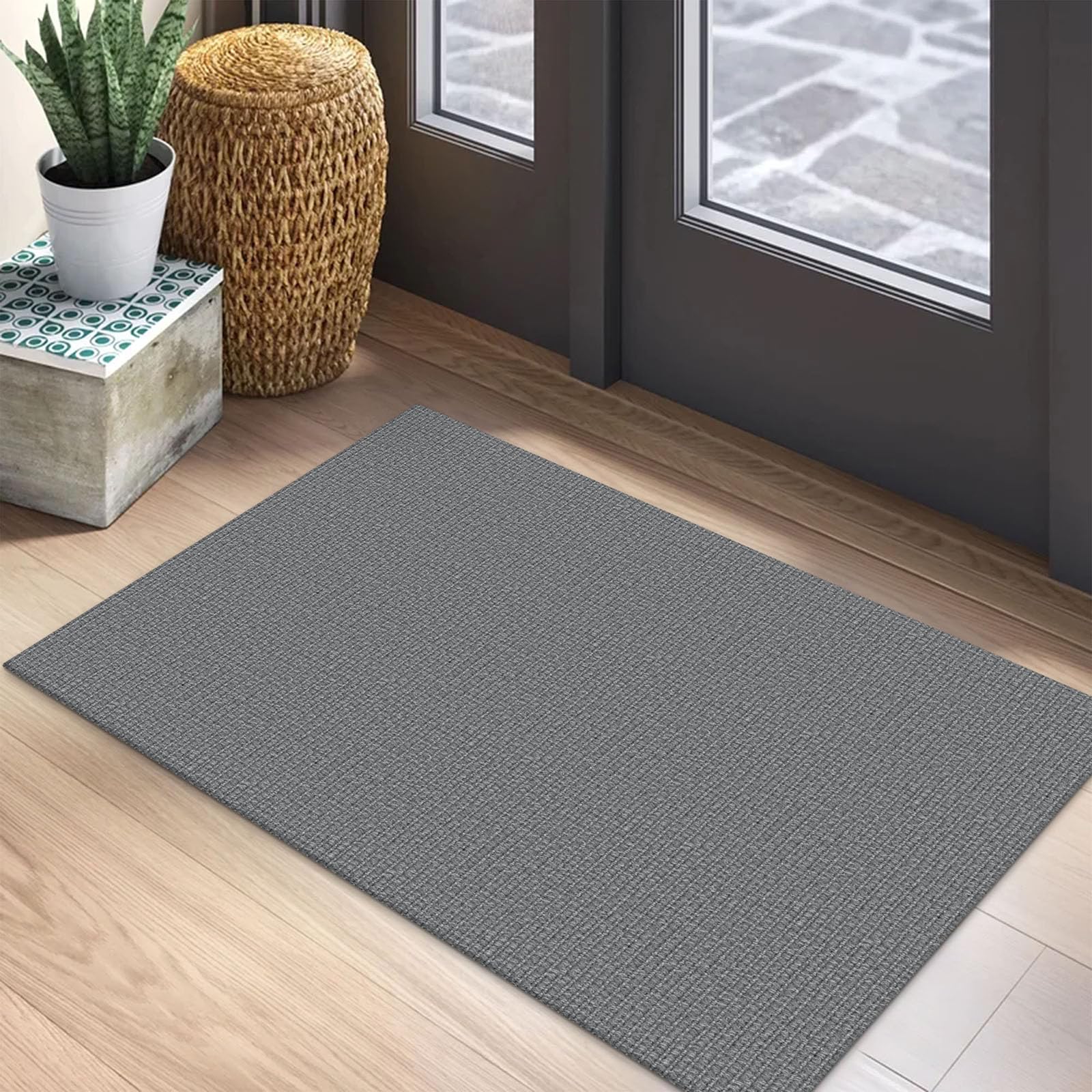 earthall washable area rug 2x3 ft non slip rugs for entryway, braided small throw rugs with rubber backing door mat indoor outdoor entrance cotton woven rug for kitchen foyer front door, charcoal gray