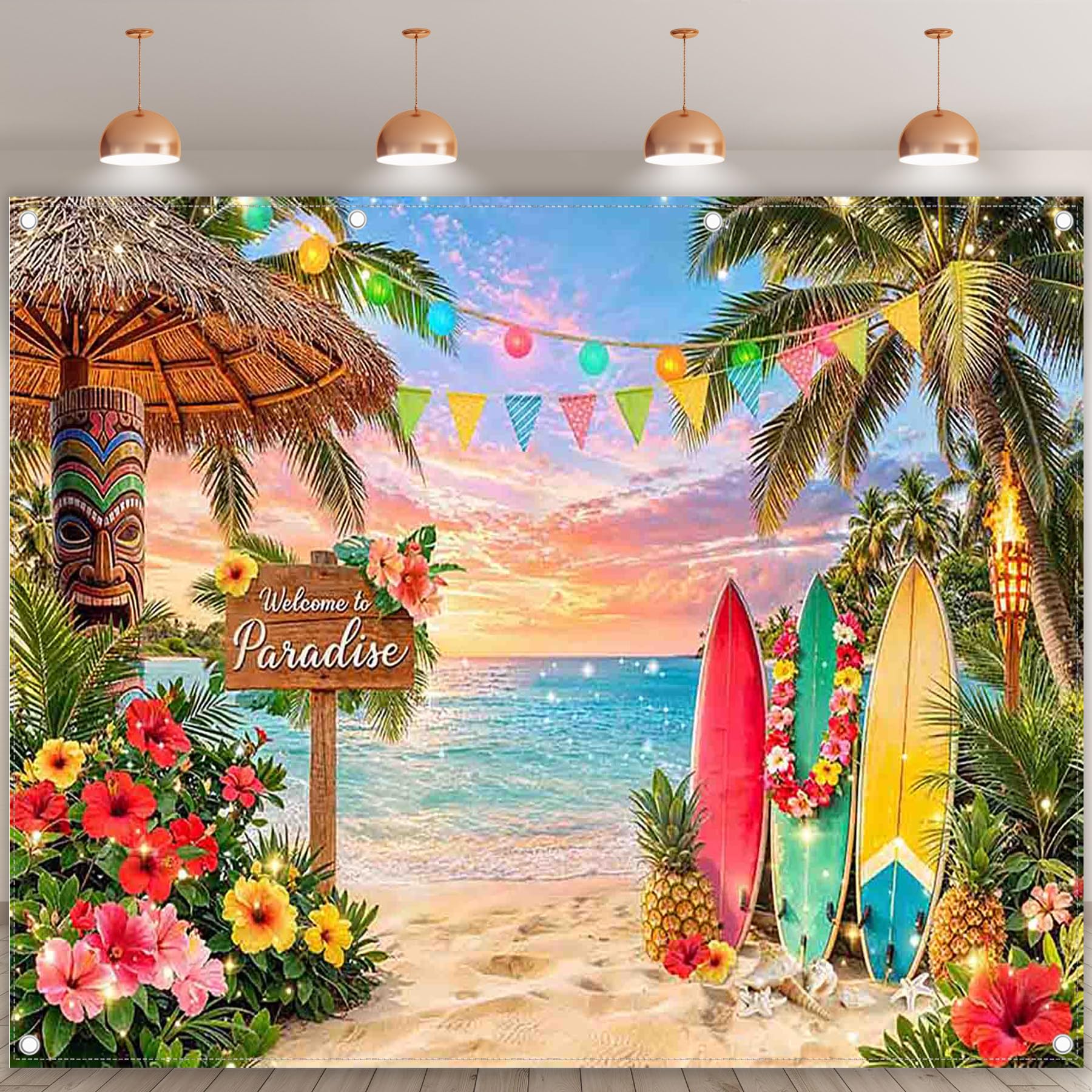 Luminora 3x2,4m Sfondo estivo tropicale sulla spiaggia, luau, palme