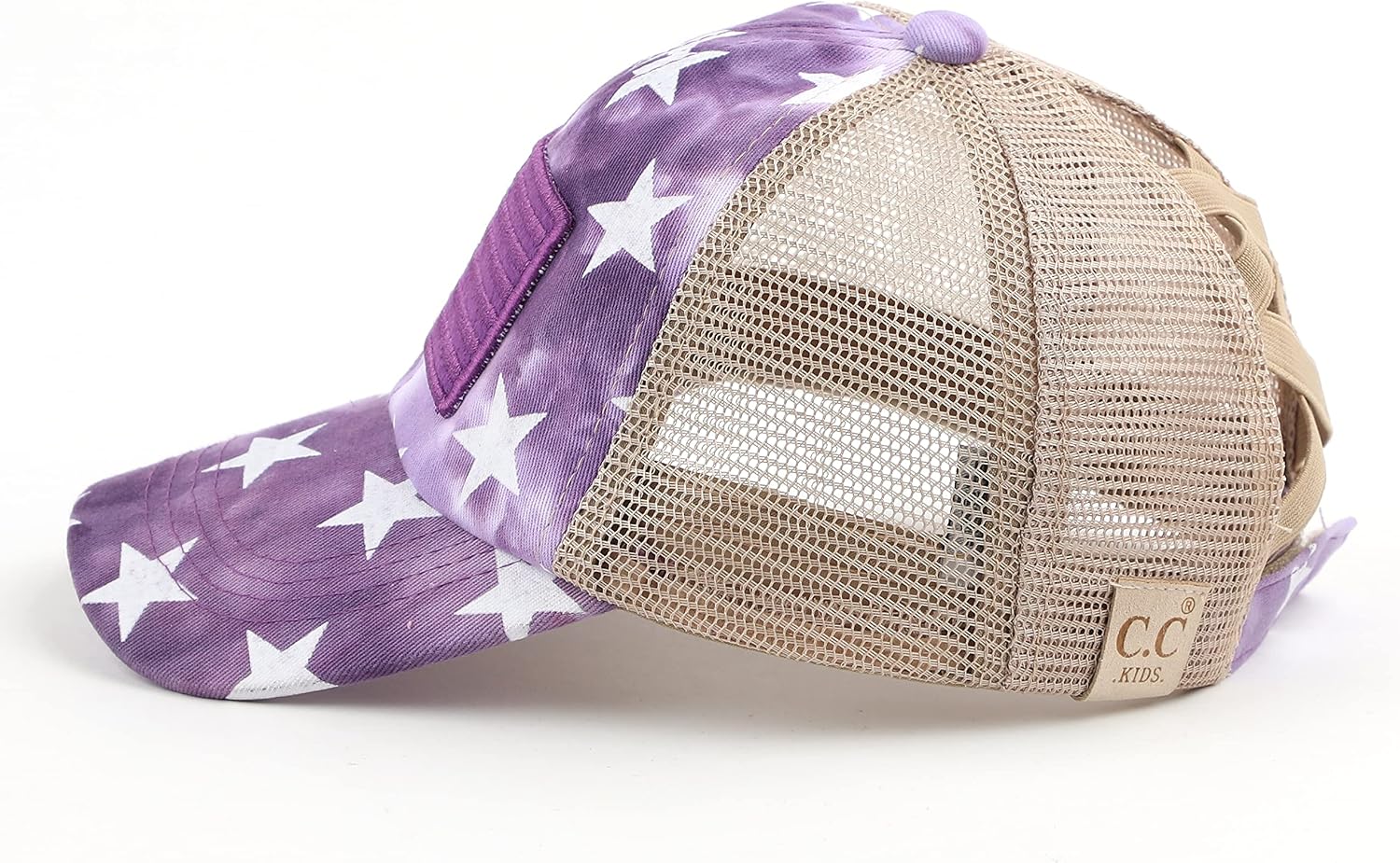 C.C Kids Criss-Cross Elastic Band Distressed Star Print Pony Cap for Kids (KIDS-BT-933)
