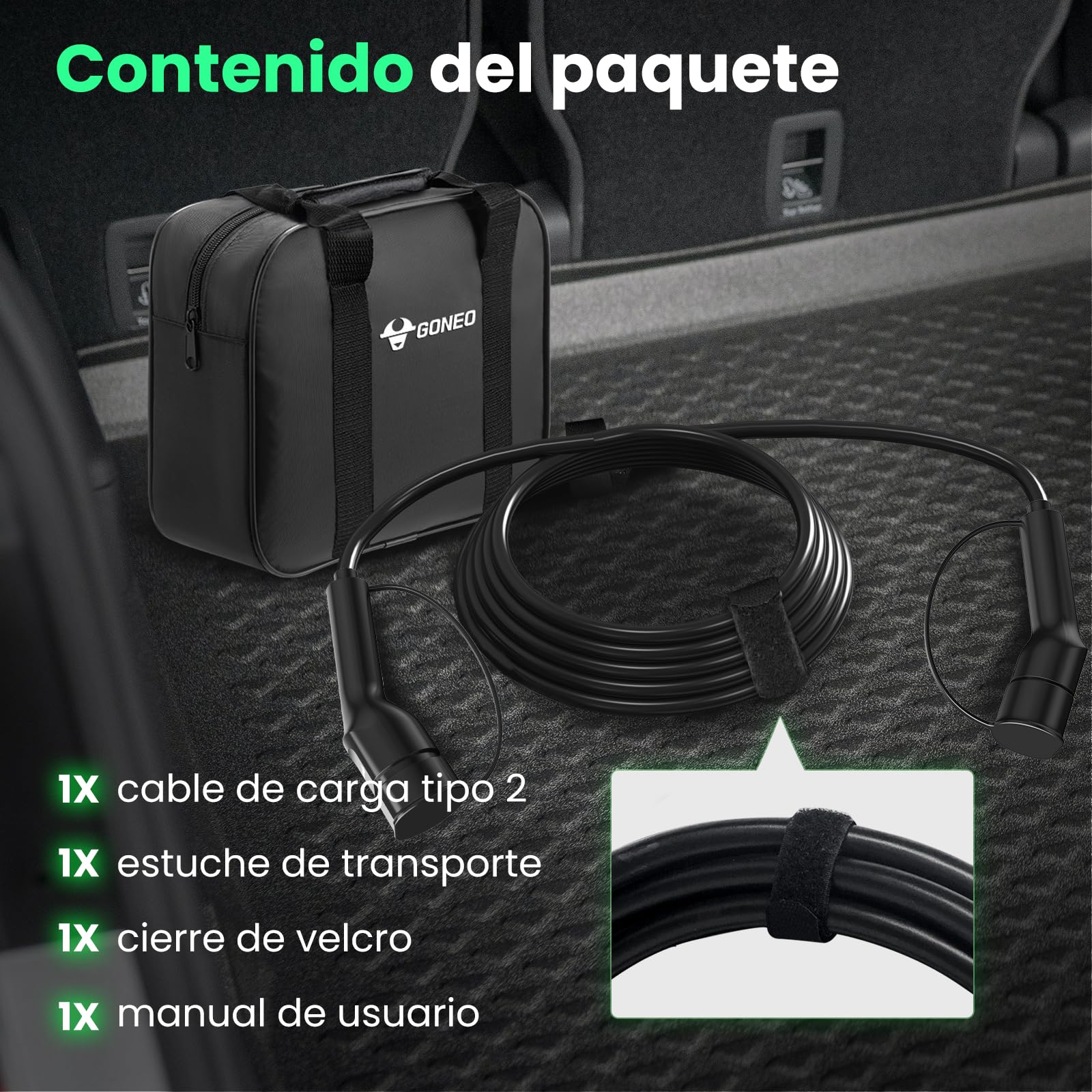 GONEO Cable de Carga Tipo 2 22kW 5M, 32A Mode 3, Cable de Carga para Coche Eléctrico Tipo 2 y 3 Fases para E Auto EV/PHEV Tipo 2 a Tipo 2 con Bolsa de Transporte