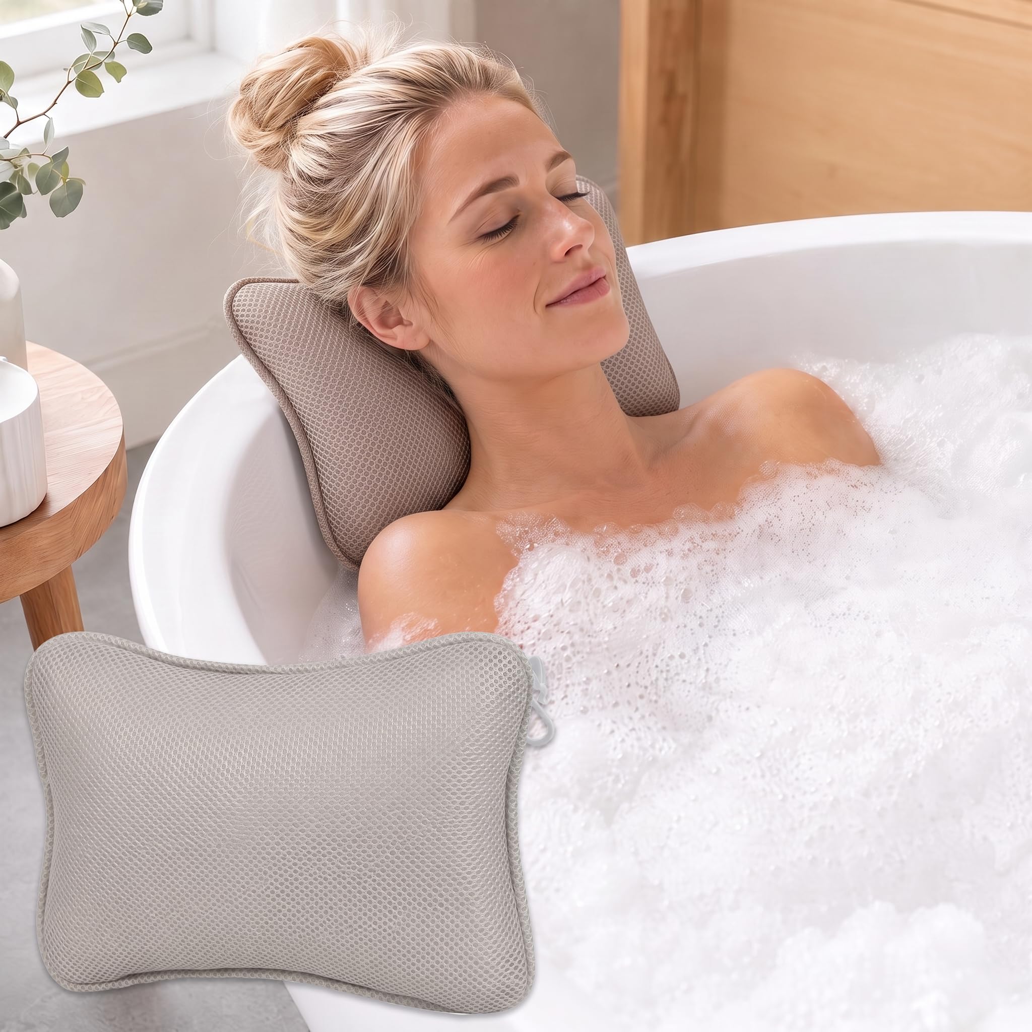 OVIANOR Bath Pillows for Tub, Spa Cushion with Suction Cup, Quick-Drying