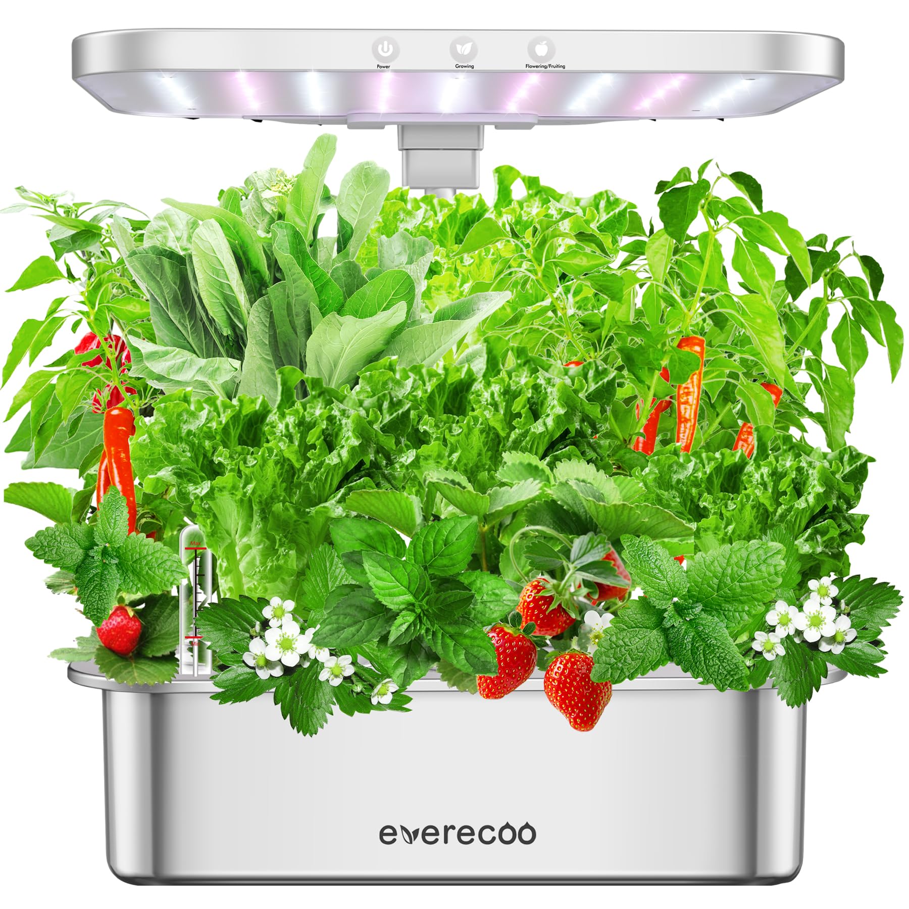 Hydroponics Growing System 15 Pods, Indoor Herb Garden Kit with Grow Light, Herb Garden Planter Indoor Kit with Quiet Pump, Stainless Steel, 6L Water Tank, Height Up to 50.8 cm, Gift for Women Mom