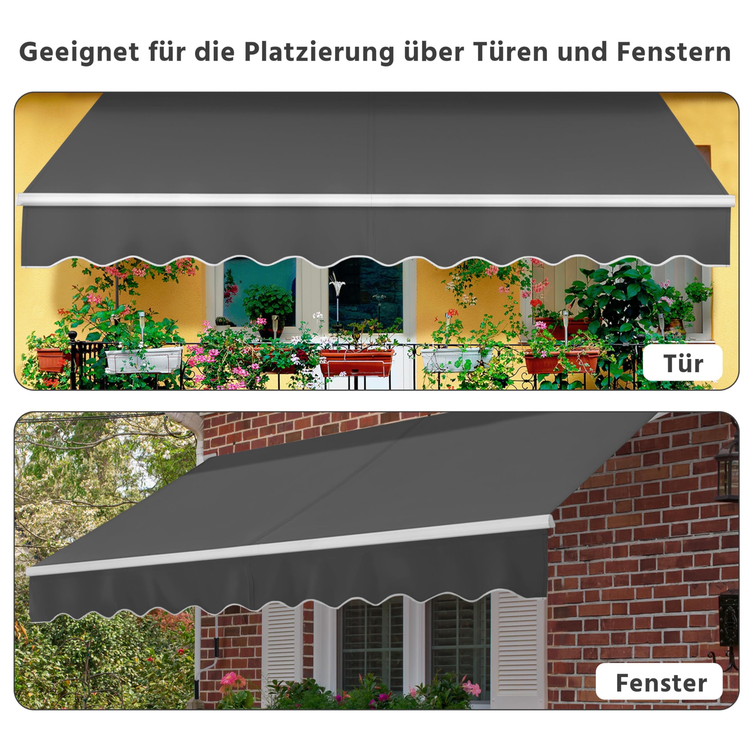 Yaheetech Einziehbare Markise, Gelenkarmmarkise mit Handkurbel 300x250 cm, Sonnenmarkise Winkel Längeinstellung(5-35°), inkl. Wandhalterung Dunkelgrau