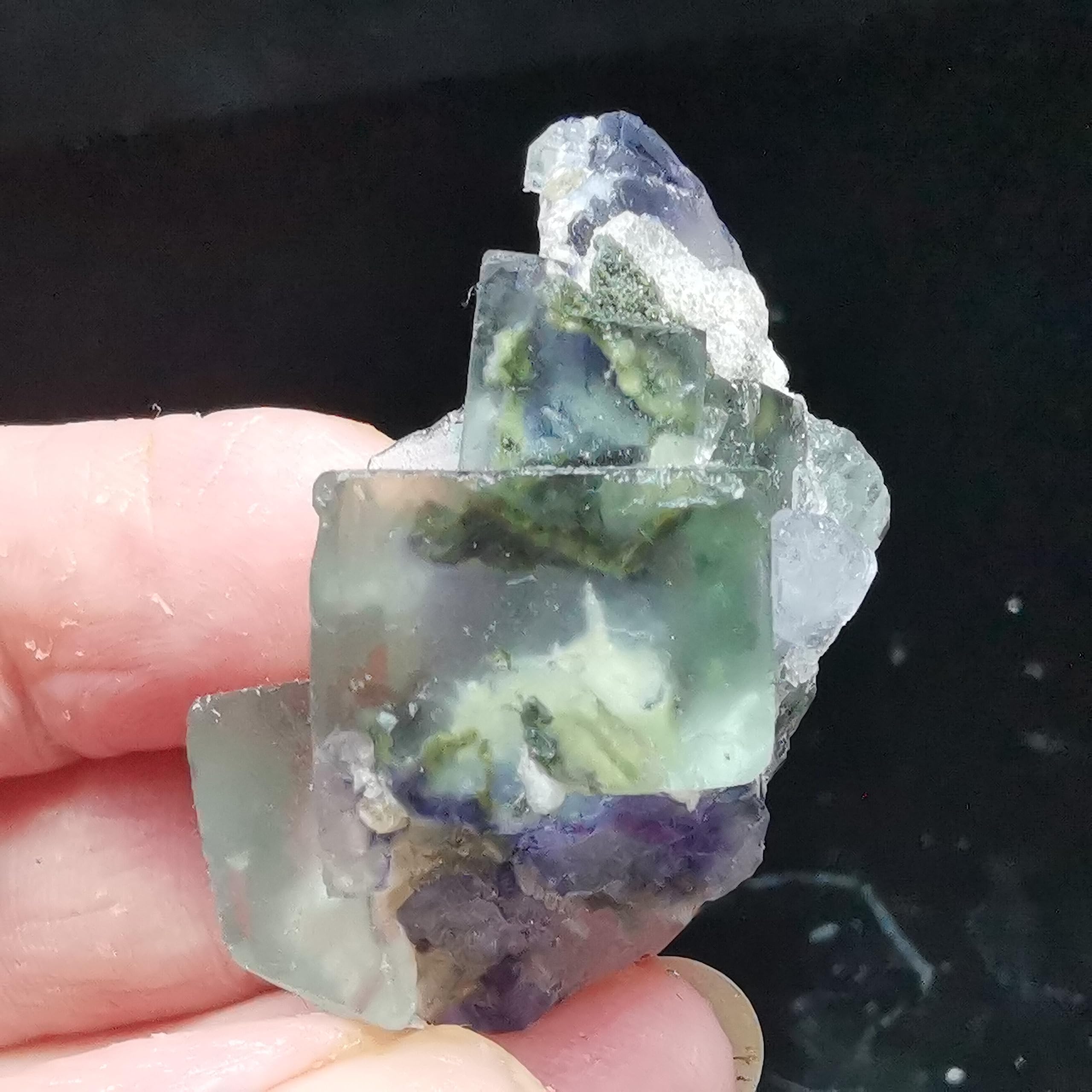 FACSER Natural crystal rough 18.2gNatural Rare Green Purple Heart Fluorite mica associated Stone and Crystal Quartz GEM