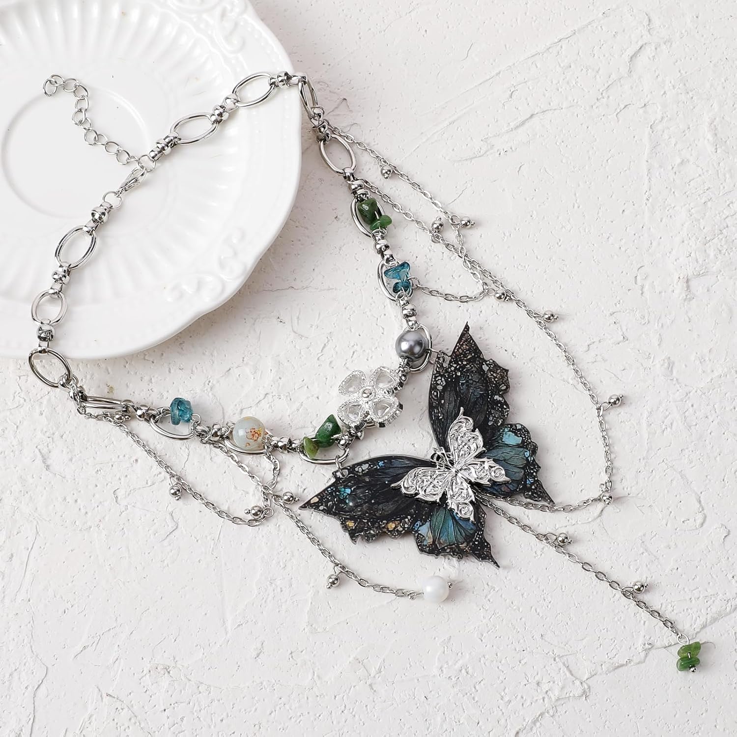 MOSTORY Renaissance Butterfly Fairy Necklace - Vintage Renfaire Necklace for Women Woodland Fairy Jewelry Fantasy Cosplay flower butterfly necklace image 4 of 6 B0FG7MQ672