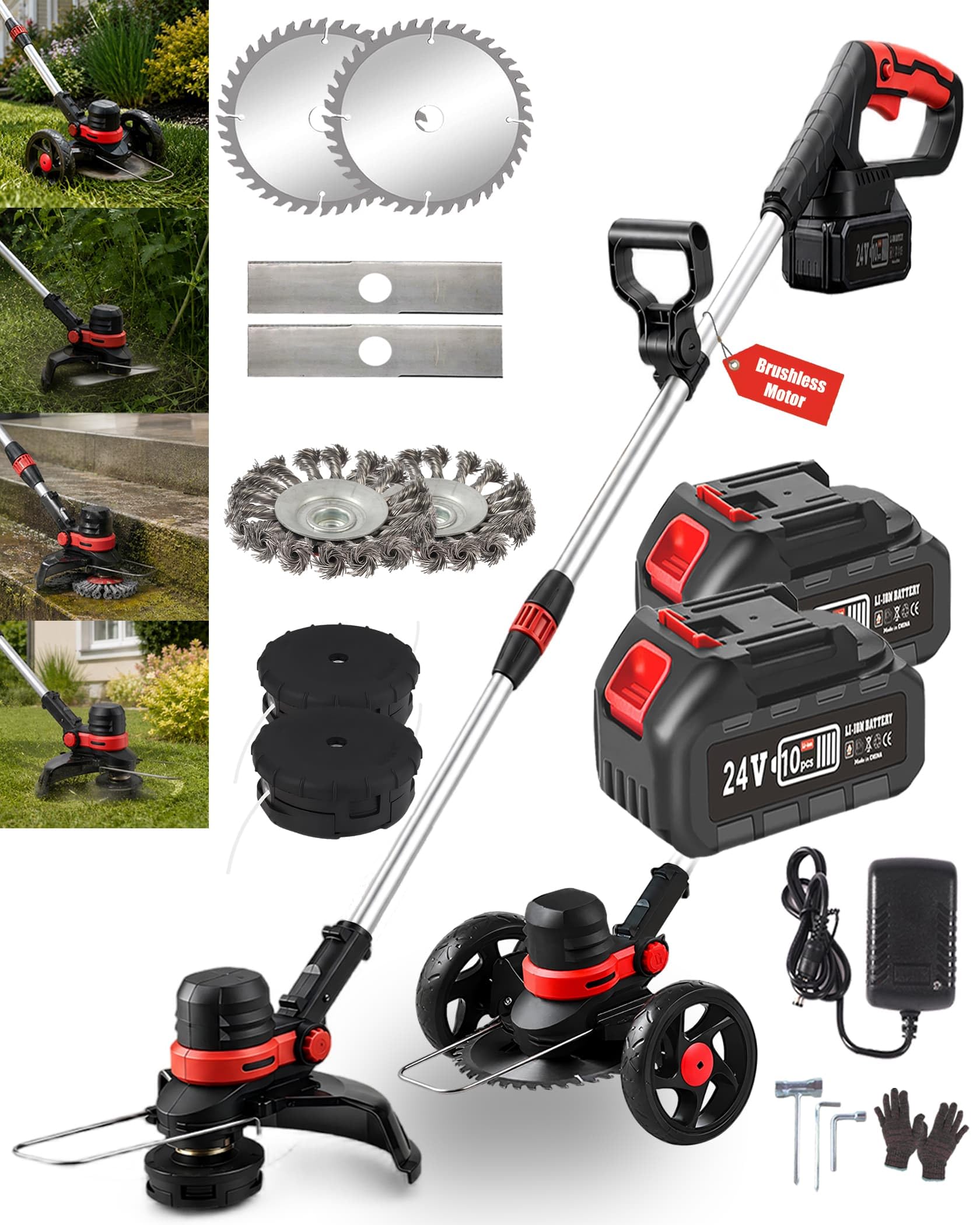 Akku Rasentrimmer für Makita 18V Akku, 4 in 1 BÜRSTENLOS Rasentrimmer mit Messer und Unkrautbürste, Akku Freischneider mit Rädern(30CM SCHNITTBREITE, 160CM TELESKOP) Garten Rasentrimmer Ohne Akku