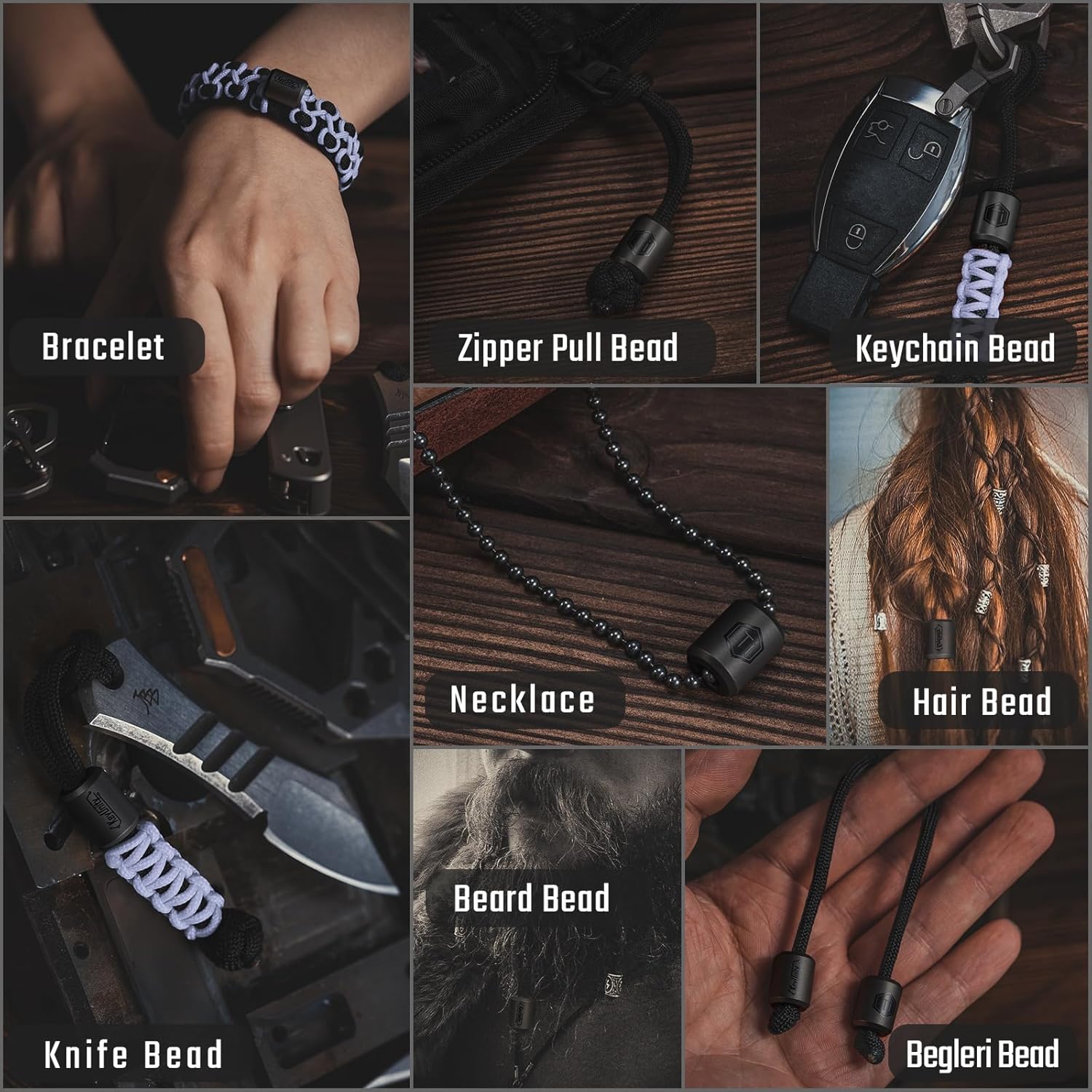 KeyUnity KA01 Titanium Paracord Bead - 2 Pcs Knife Landyard Beads Outdoor EDC Accessories for Bracelet Necklace Mini Flashlight Backpack Keychain