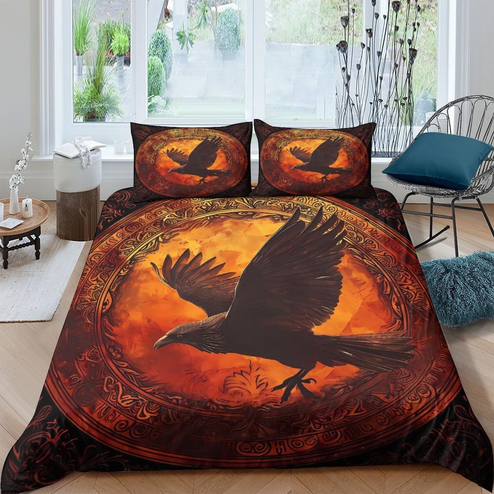 Ctjqhvkz Style-7 3D Printed Raven Sunset Fitted Sheet Microfiber Soft Breathable Autumn Forest Bed Cover For Bedroom Guest Room Decor Single（135X200cm）
