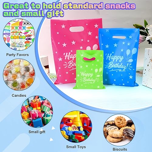 Miniatura 7 de QLOUNI 300 bolsas de recuerdo de fiesta, 3 tamaños, bolsas de feliz cumpleaños para pequeñas empresas, bolsas de regalo de cumpleaños a granel,