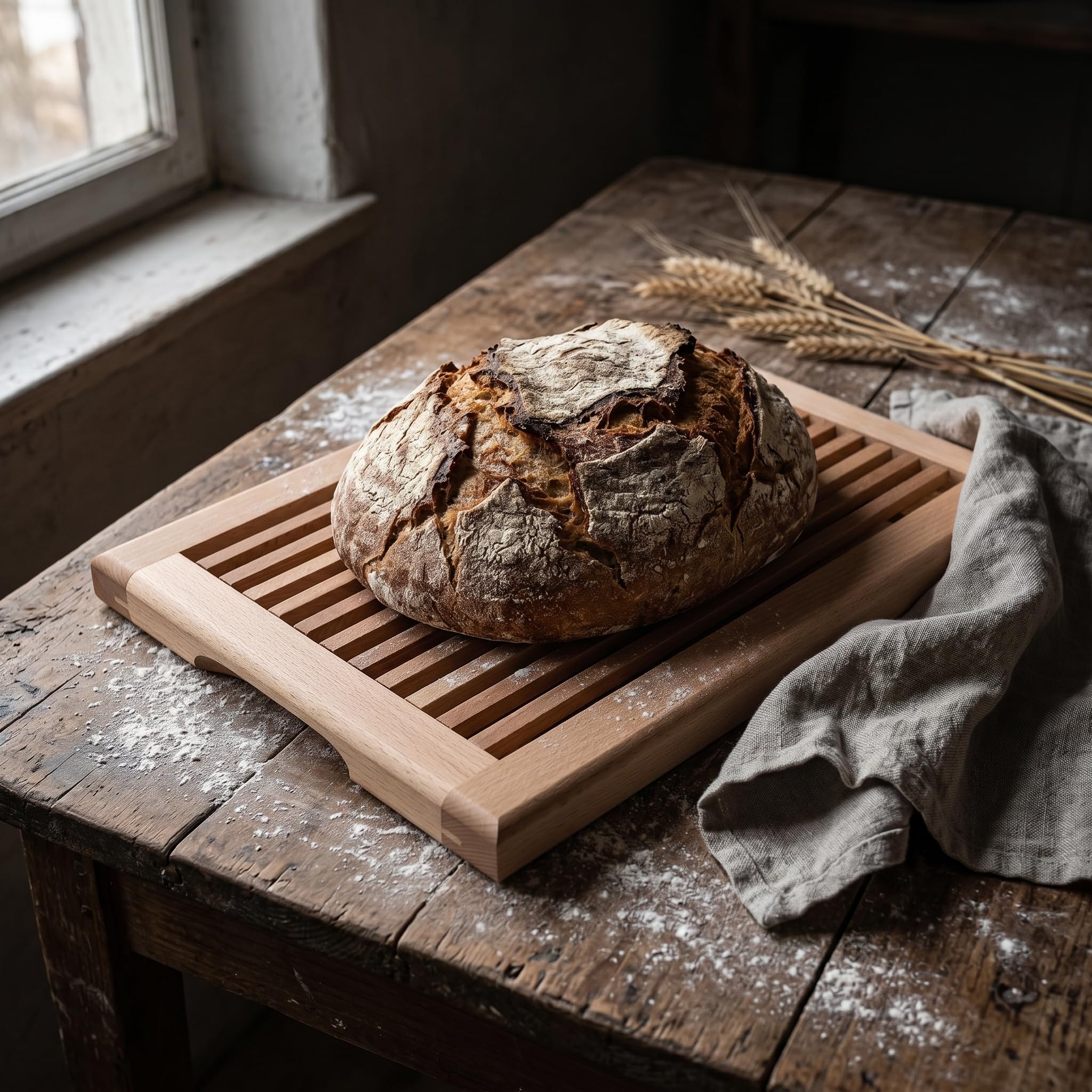 HOFMEISTER® Brotschneidebrett Holz, 40 cm, herausnehmbarere Auffangschale, aus Europa, Schneideunterlage mit Krümelgitter, Buche, stabiles Schneiden, Schneidbrett mit Schublade