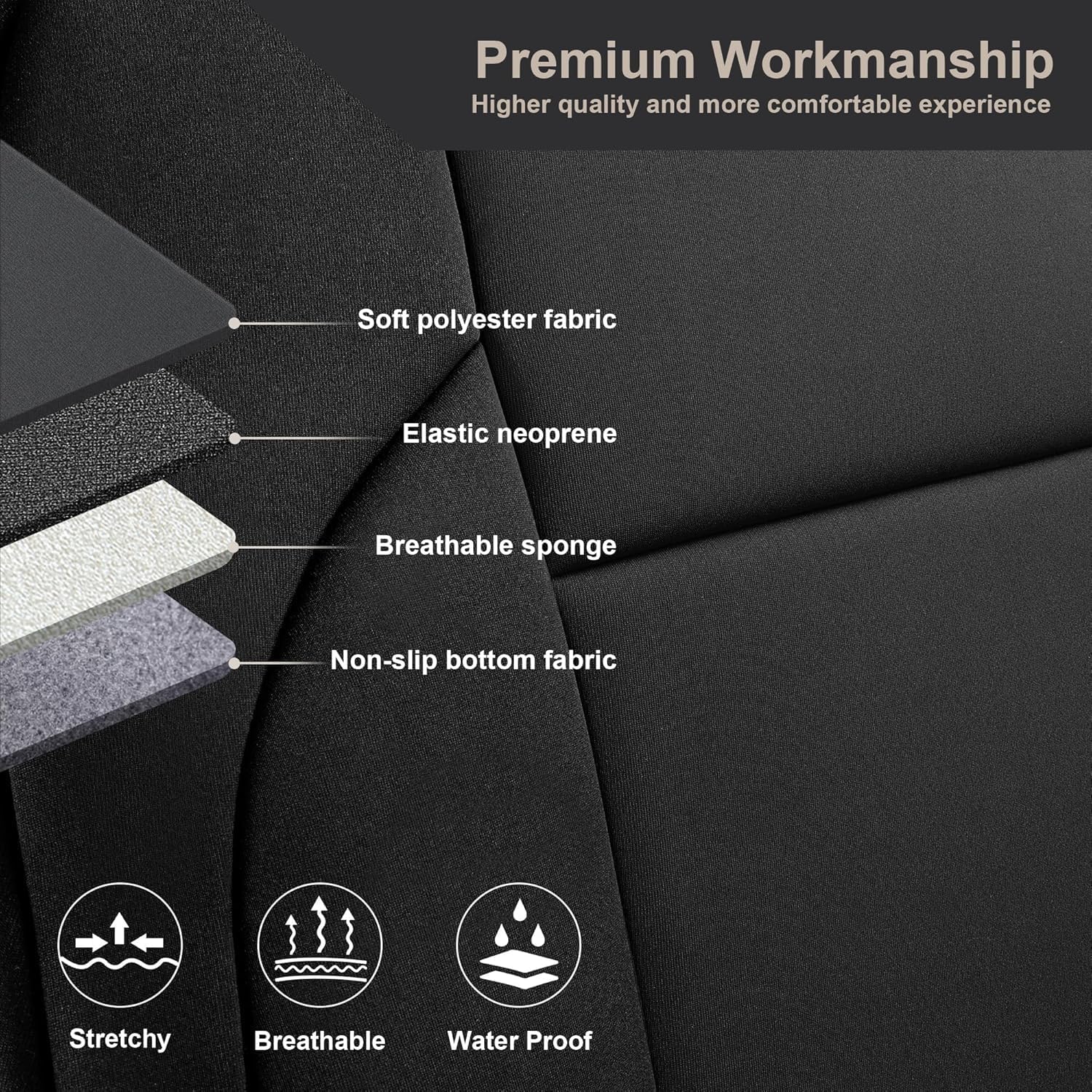 GIANT PANDA Neoprene Car Seat Covers for F-150(2015-2026)/F-150 Lightning (2022-2026)/F-250 F-350 Super Duty (2017-2026) Crew Cab, UV & Water Resistant,Foam Padded,Full Set Seat Covers(Black)