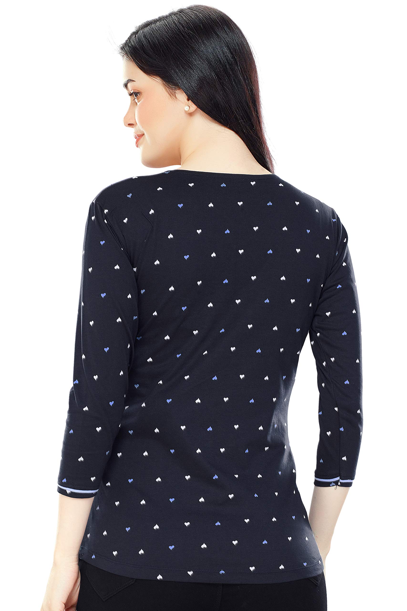 ZEYO Women's Regular Fit Cotton Maternity Navy Blue Heart Print Feeding Top 5343 - Image 3 thumbnail