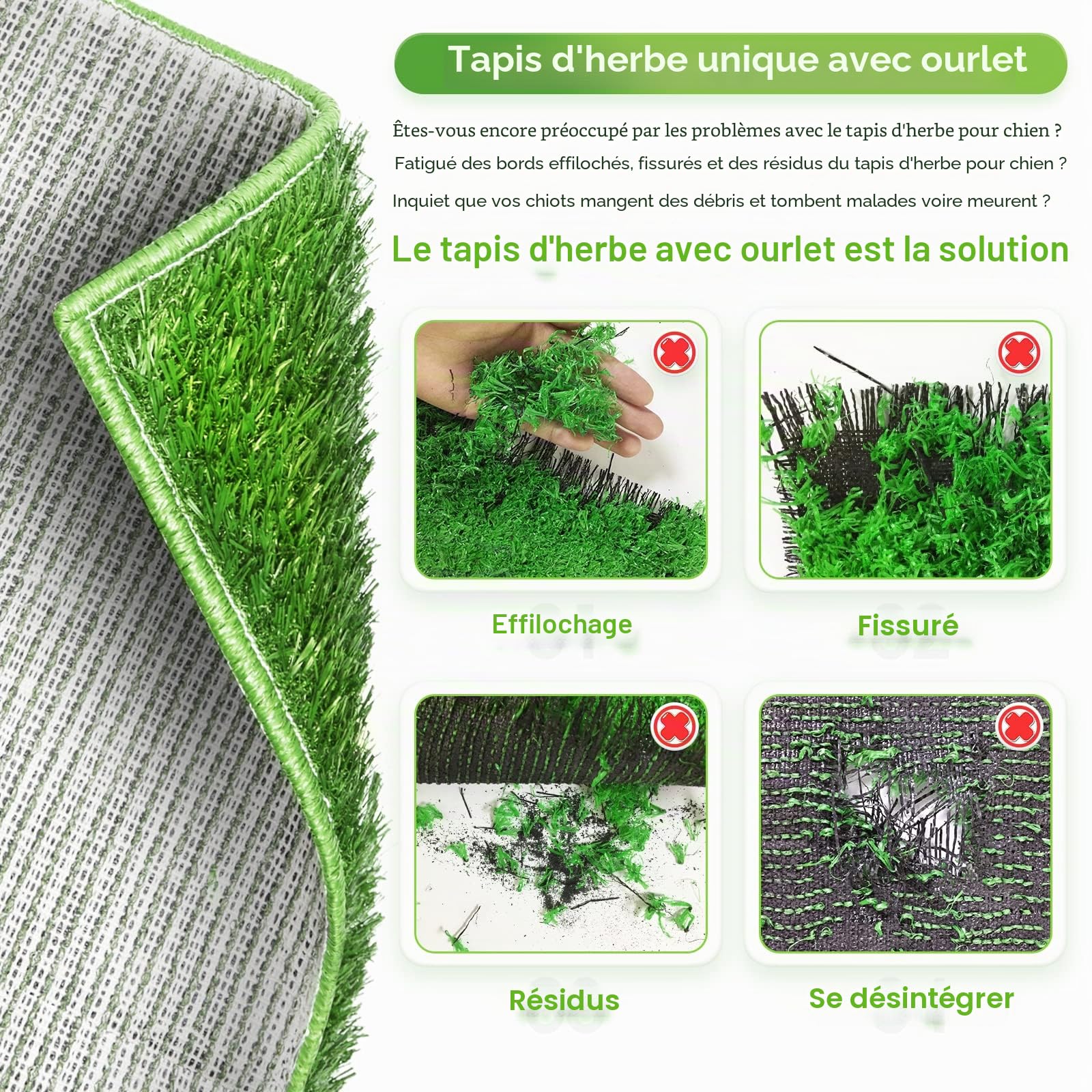 Hompet Tapis d'herbe pour chien avec plateau grand, tapis d'apprentissage de la propreté avec cloison d'urine, patch de gazon artificiel pour une utilisation en intérieur et en extérieur