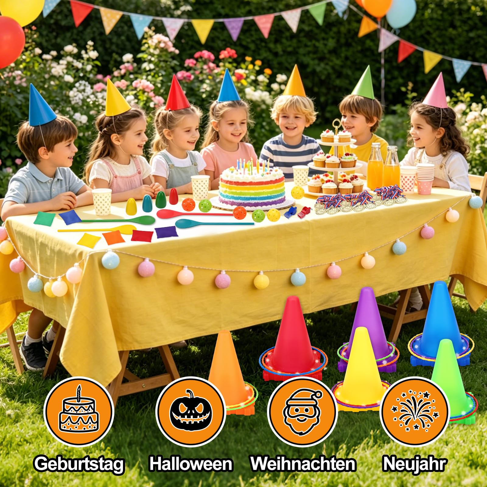 Outdoor Karnevals Spiele, Sackhüpfen Säcke, Eierlauf Spiel, Ringwurfspiel, Kartoffelsackbeutel, 3-beiniges Rennband, Light Up Pylonen Kinder Outdoor Spiele, und Feldtag, Familientag, Hof, Rasen
