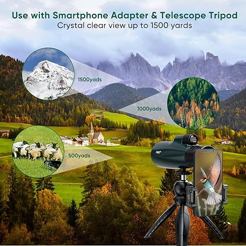 Miniatura 4 de FIMEE Zoom 10-30X50 Telescopio monocular para adultos de alta potencia con adaptador para teléfono inteligente y trípode para telescopio, telescopio