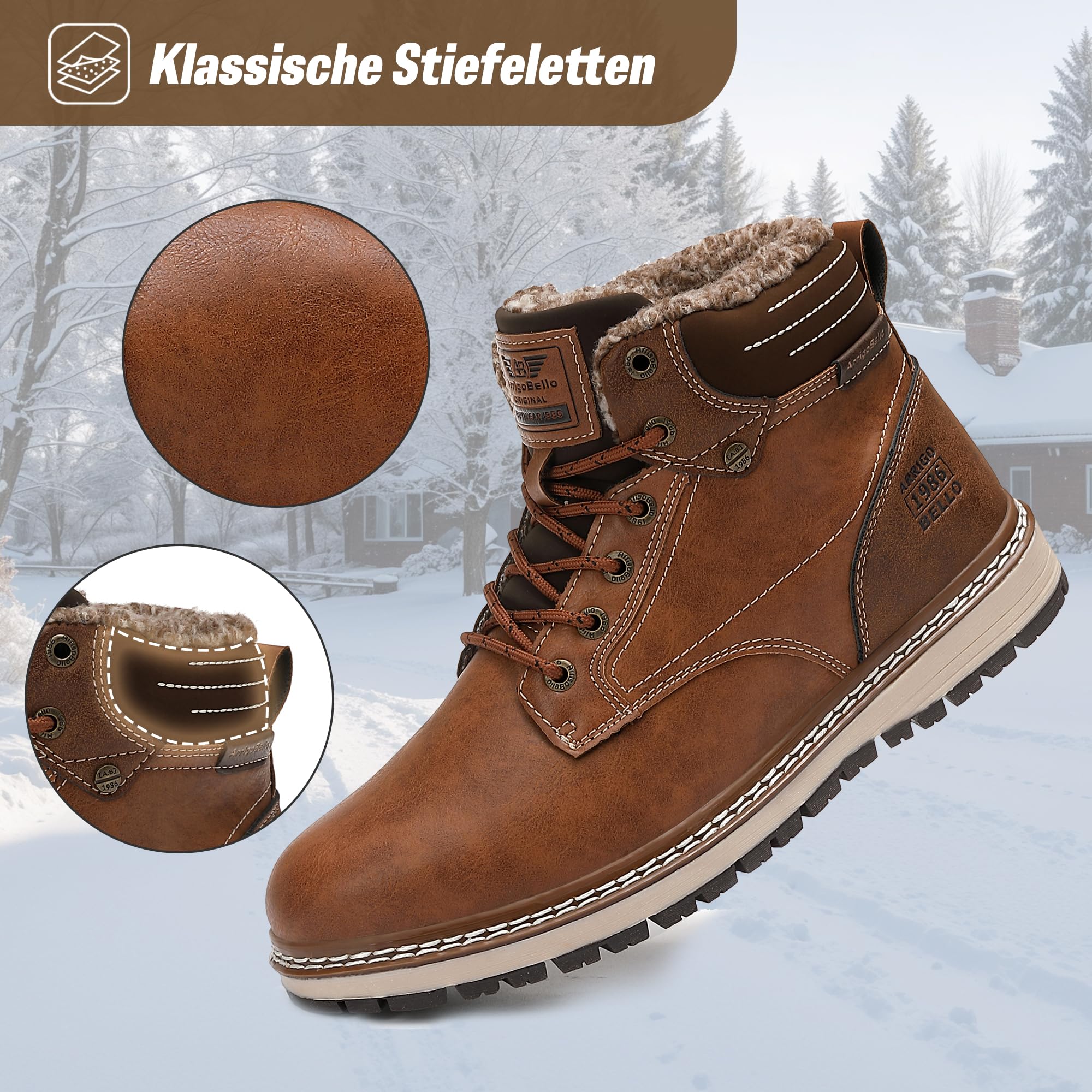 AX BOXING Winterschuhe Herren Gefüttert Warm Winterstiefel Leder Winterboots Rutschfest Schneestiefel Stiefeletten Größe 41-46 EU