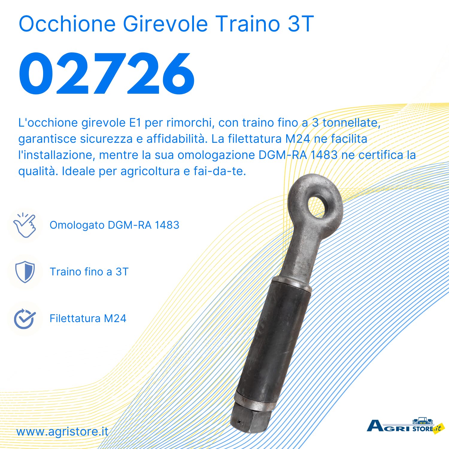 Ama Gato con Ojo Giratorio. E1: Argolla de Remolque, Rosca M24, Capacidad de Remolque de 3 t, Made in Italy