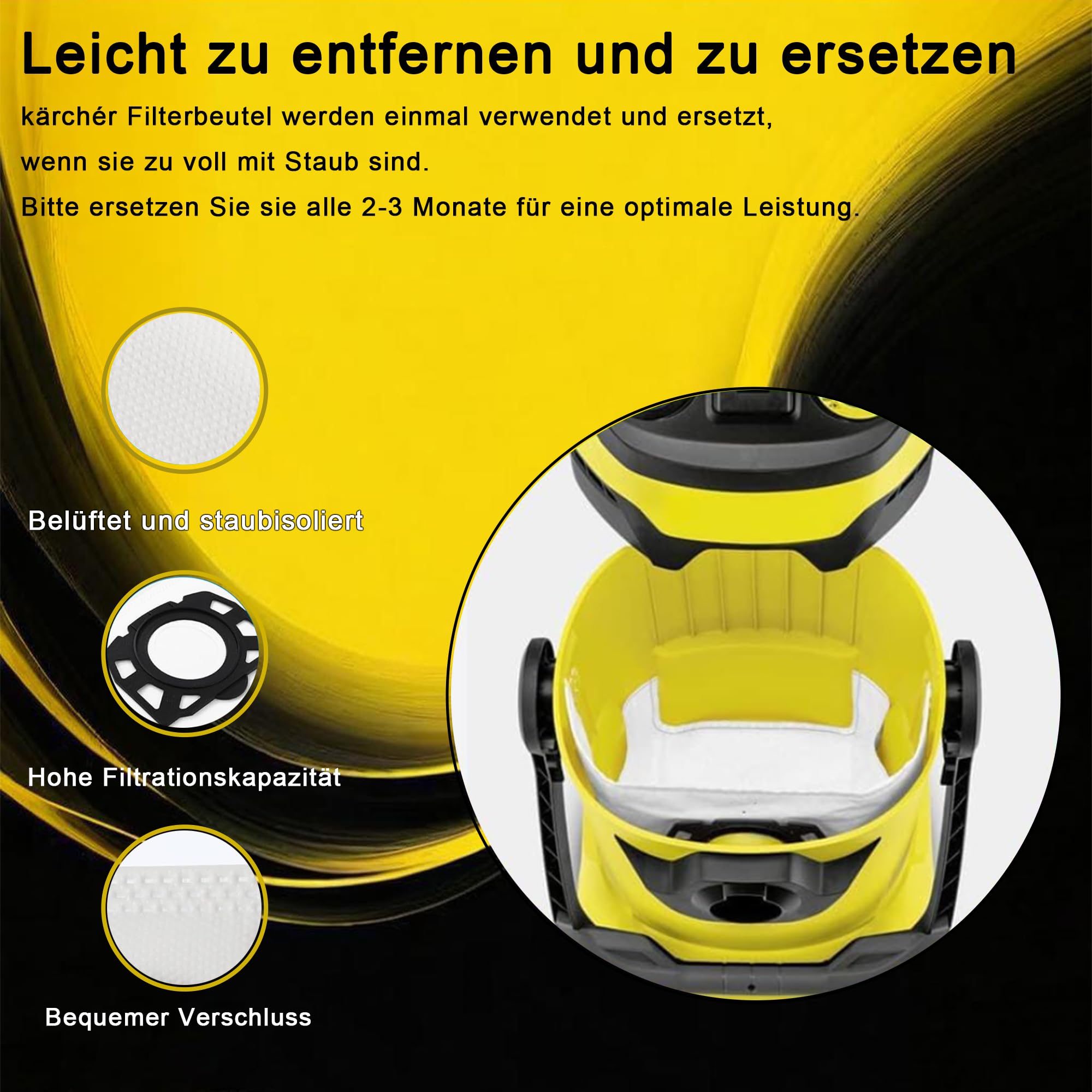 12 KFI 357 stofzuigerstofzakken, geschikt voor Kärcher WD2 Plus / WD3 / KWD1 / KWD2 / KWD3 / SE 4001 / SE 4002 / WD3.200 - WD3.800 M, geschikt voor Kärcher 2.863-314.0