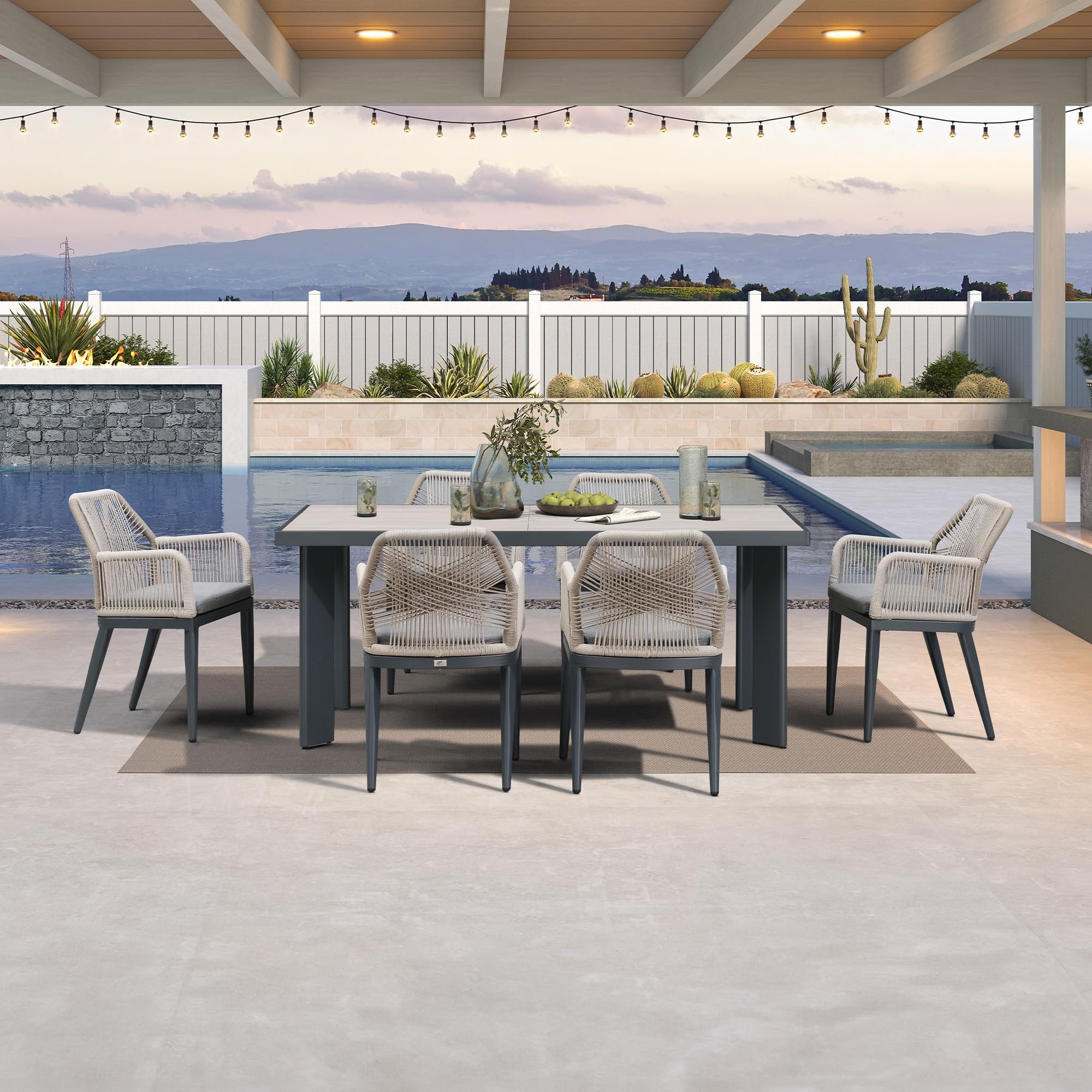 PURPLE LEAF 7 Pieces Patio Dining Set with Armrests, Beige and Dark Grey