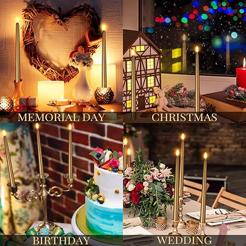 Miniatura 6 de Macarrie Paquete de 24 velas cónicas sin llama, funcionan con pilas, velas LED falsas de 11 pulgadas de largo, sin llama, parpadeantes, cónicas para