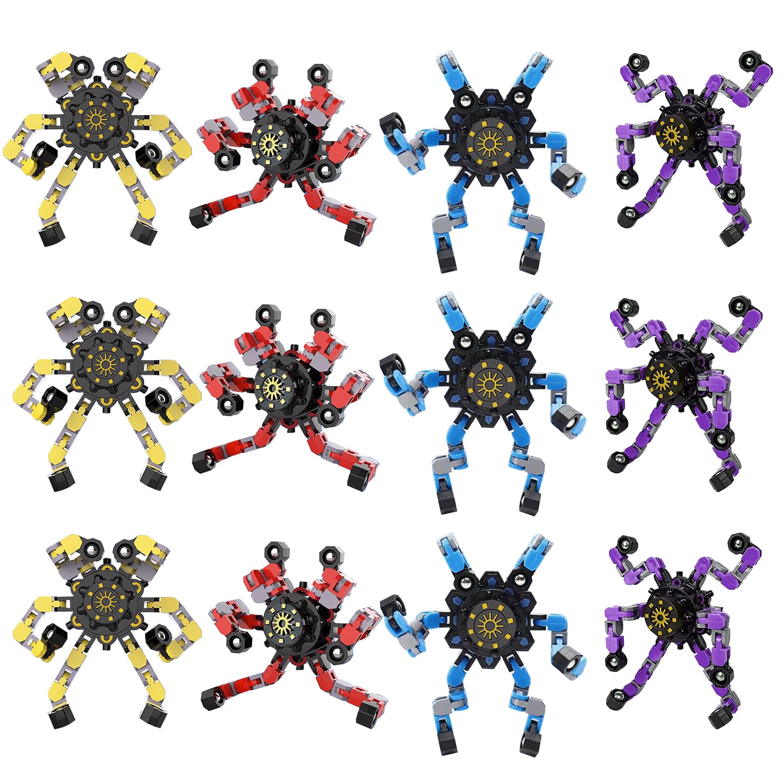 12Pcs Transformable Fidget Spinners for Kids&Adults, Deformable Chain DIY Robot Spinners Fingertip Stress Relief Sensory Fidget Toys for Kids, Fingertip Gyros Toy for ADHD Autism Gifts for Kids