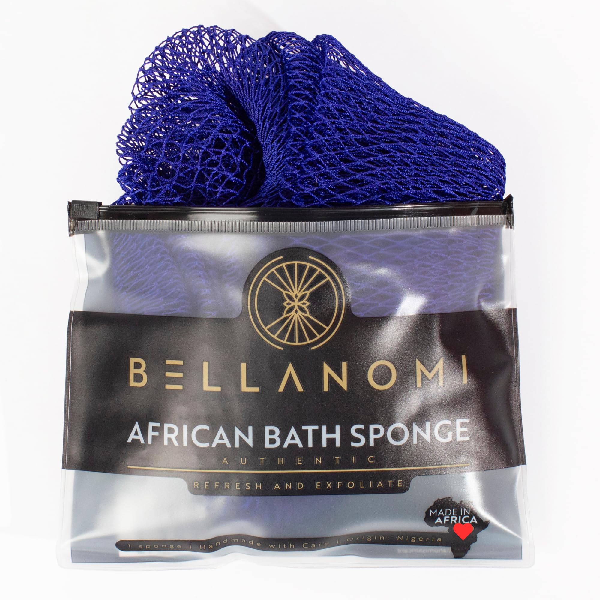 Bellanomi African Exfoliating Net Sponge Authentic Ethically Sourced from Nigeria 45 inch Long (Navy Blue)