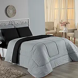 Edredom JRA Dupla Face em Malha 100% Algodão, Casal/Queen/King, Enchimento em Poliéster (PRETO/CINZA, Queen)