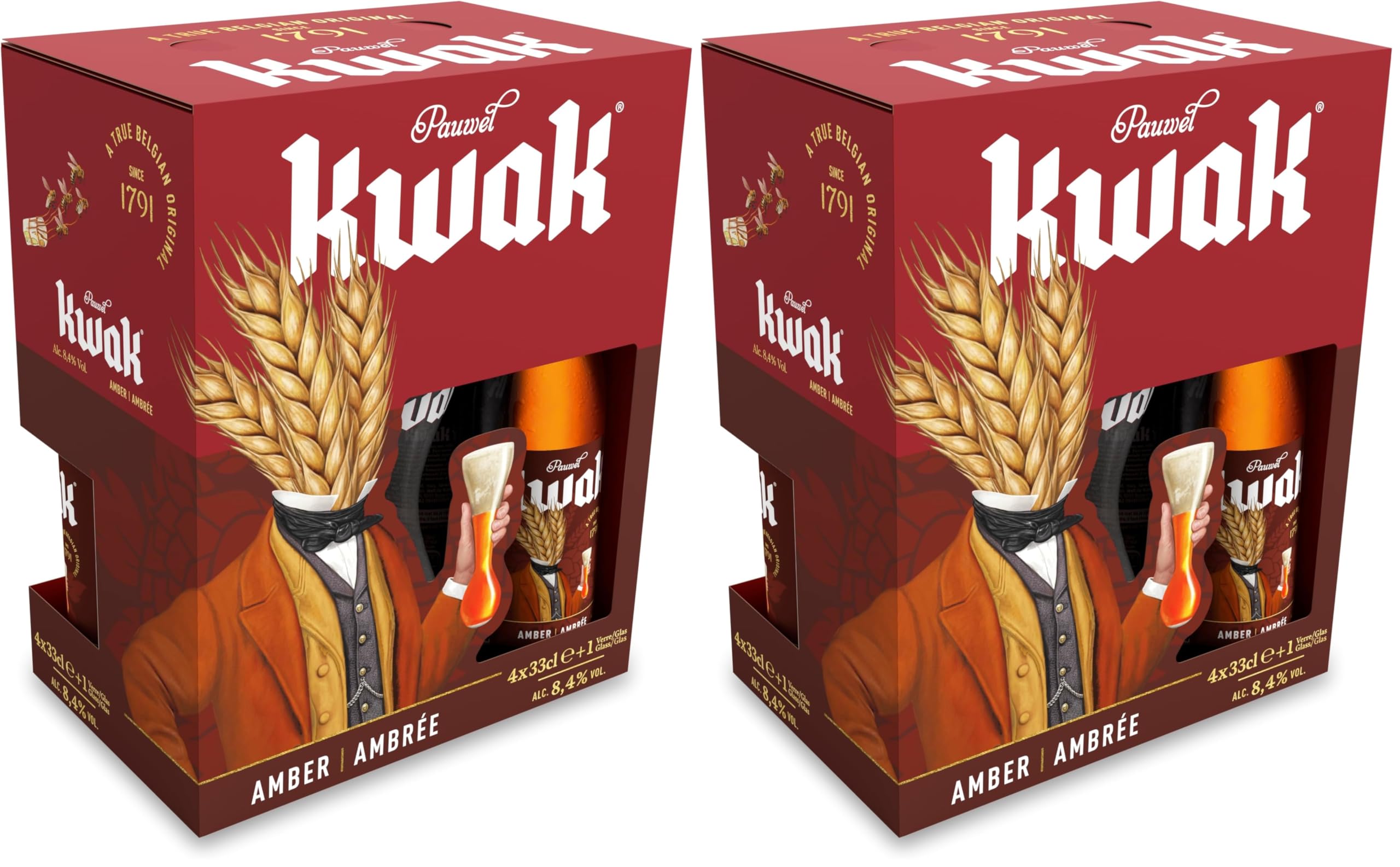 Kwak Bière Ambrée Coffret 4 Bouteilles 33cl + 1 verre (Lot de 2)