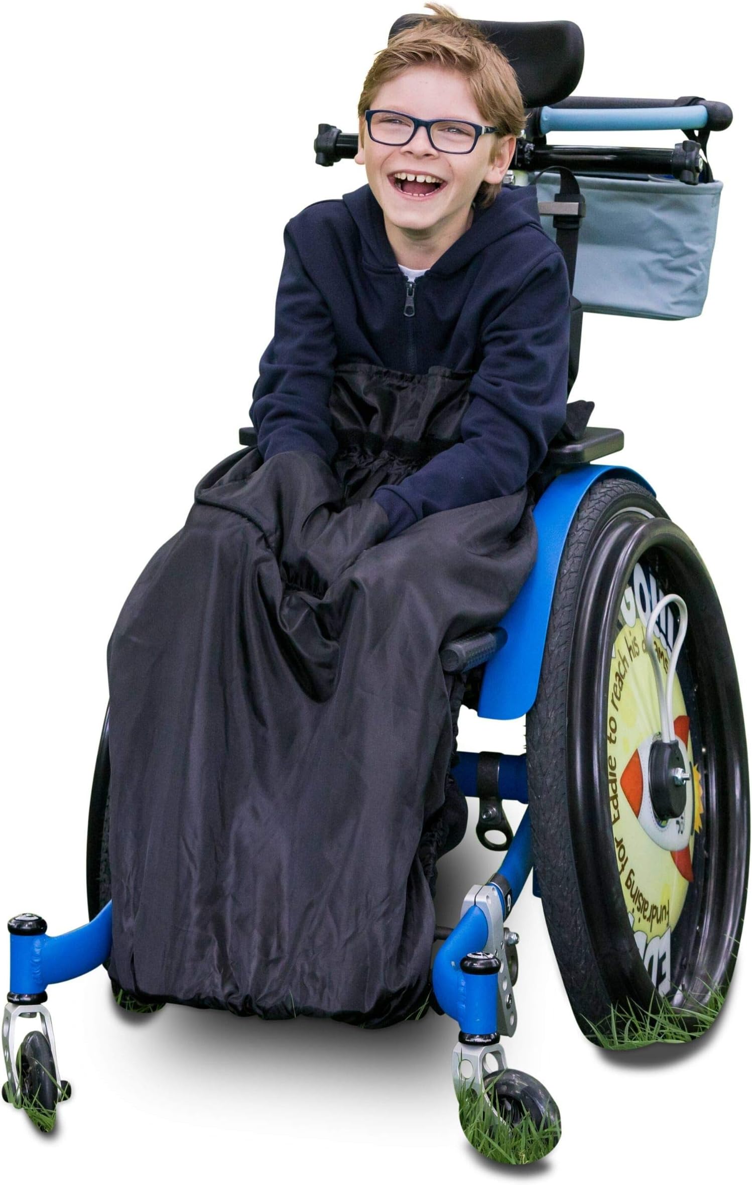 BundleBean – Children’s Wheelchair Cosy – Fleece‑Backed Waterproof Nylon, Front Hand-Warming Pouch, Adjustable Straps – Universal Fit for Wheelchairs and Special Needs Buggies - Child Size (Black)