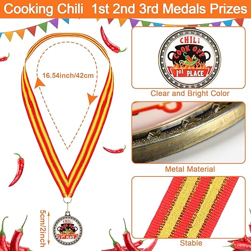 Miniatura 3 de Mepase Juego de 6 medallas de premio de Chili Cook off para cocinar, delantal de chile para cocinar, 1, 2, 3er premio, juego de 3 medallas para
