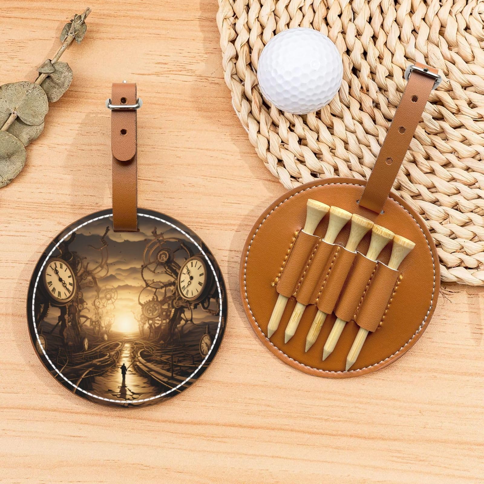 time Clock Brown Golf tee Storage Bag - Durable and wear-Resistant Golf Accessories