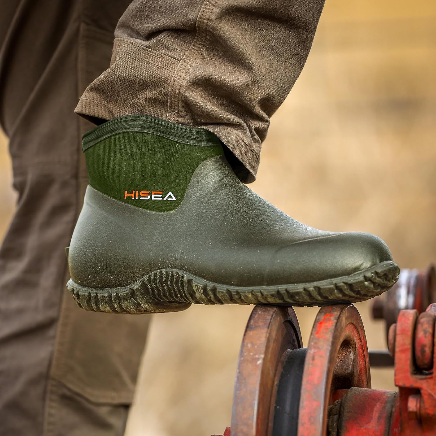 HISEA Men's Rain Boots, Ankle Height Garden Shoes Waterproof Insulated Rubber Neoprene Mud Boots Anti-Slip Outdoor Work Booties for Gardening Farming Camping Fishing and Yard Working - Image 3