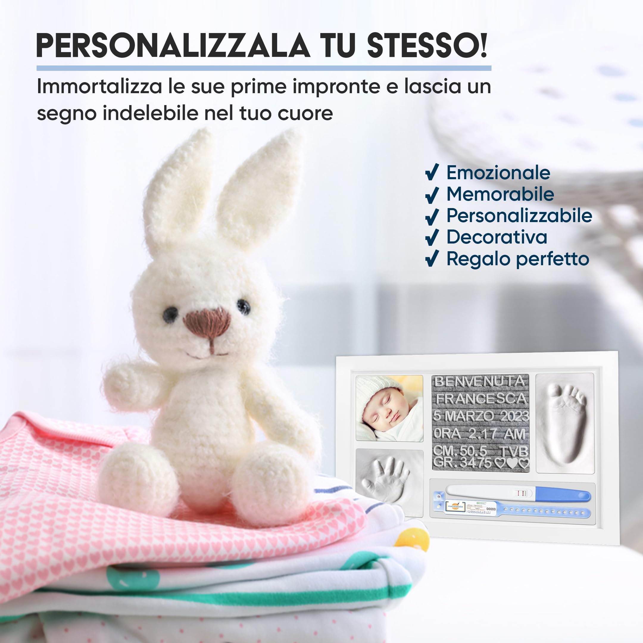 Impronta Mani e Piedi Neonati Kit Cornice Personalizzata Impronte Neonato Quadretto Nascita Bimbo Felt Board con Lettere e Numeri