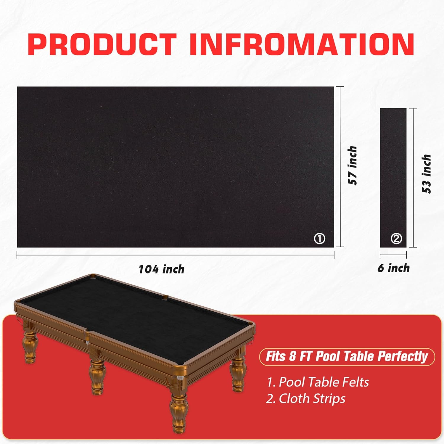 Pool Table Felt Cloth Billiard Cloth with 6 Pcs Cloth Strips and Staple Remover Pool Table Felt Replacement Kit Parts