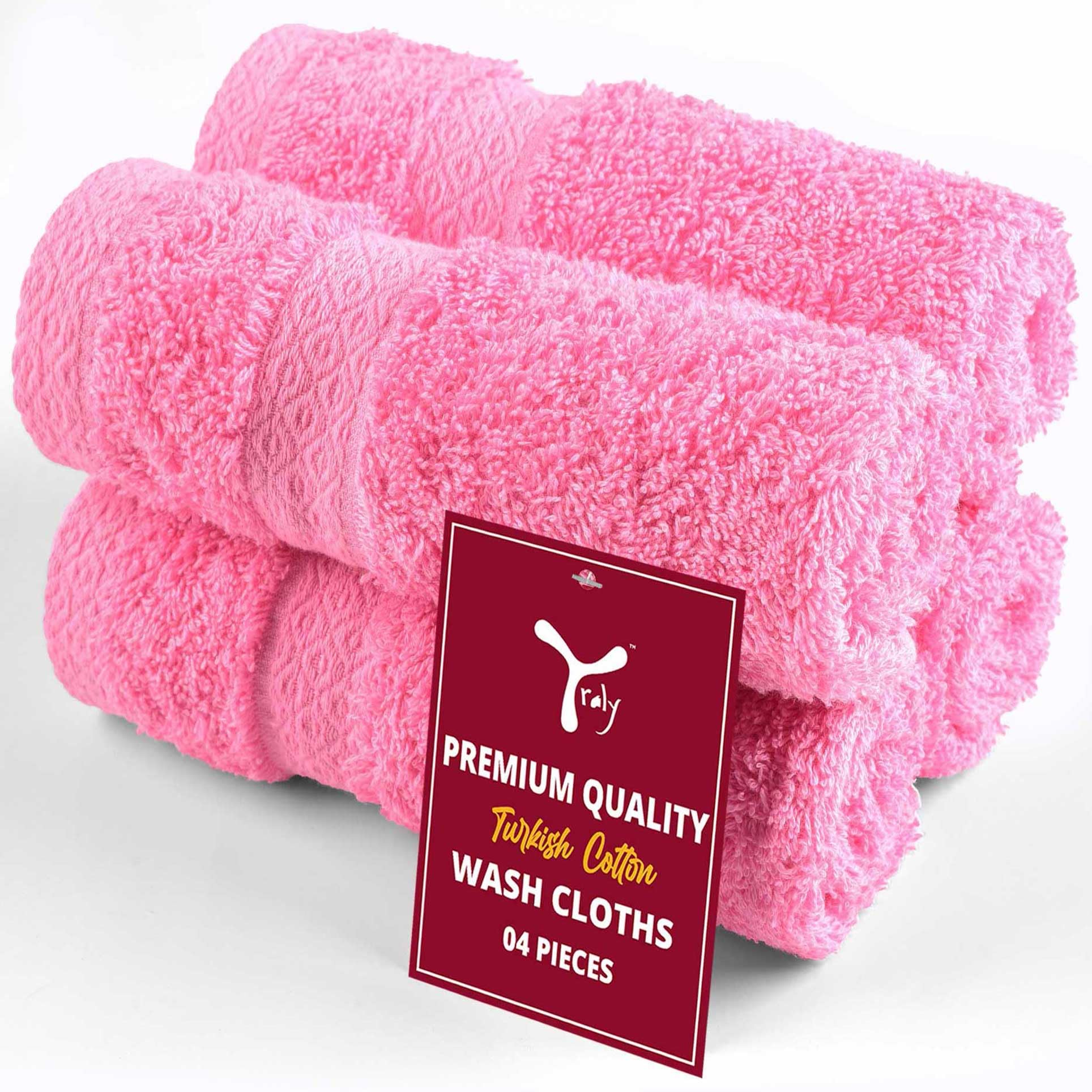 Premium Turkish Cotton Washcloths 4 Pack Hotel Quality Ultra Soft Absorbent Towels for Face Hand Kitchen Cleaning Pink